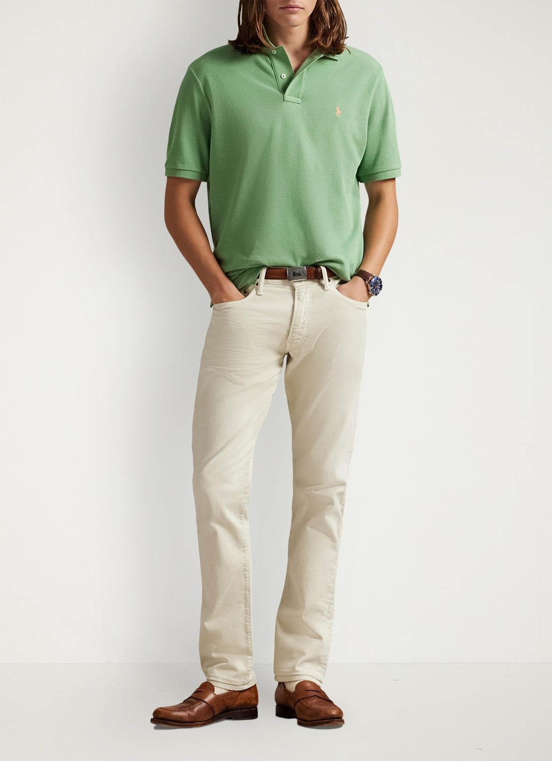 Ralph Lauren Slim fit mesh Polo-shirt - voorkant 5 outback green / groen