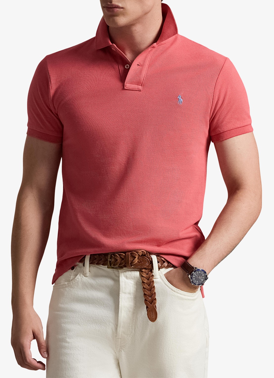 Ralph Lauren Slim fit mesh Polo-shirt - detail 4 red sky / rood