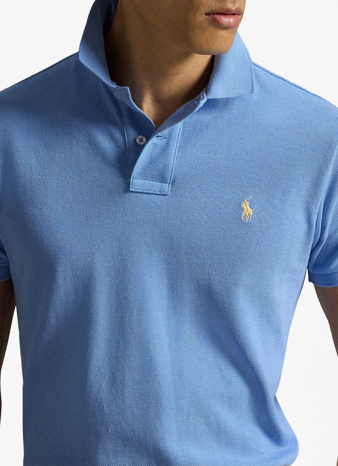 Ralph Lauren Slim fit mesh Polo-shirt - detail 6 bristol blue / blauw