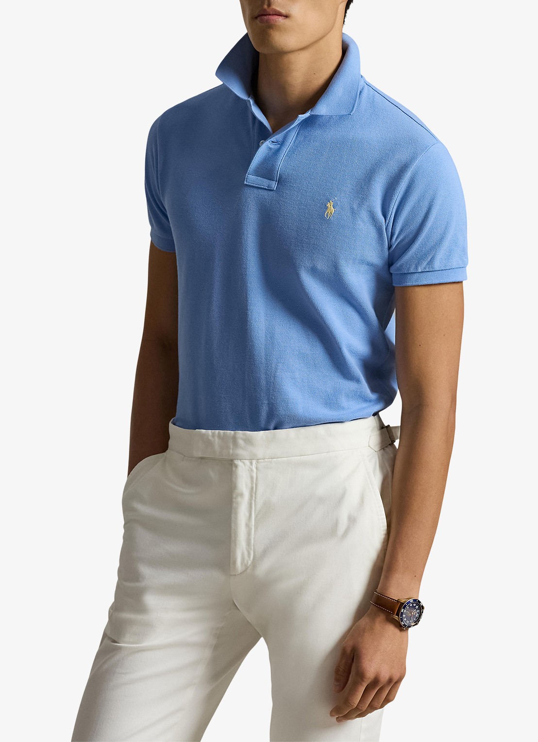 Ralph Lauren Slim fit mesh Polo-shirt - detail 7 bristol blue / blauw