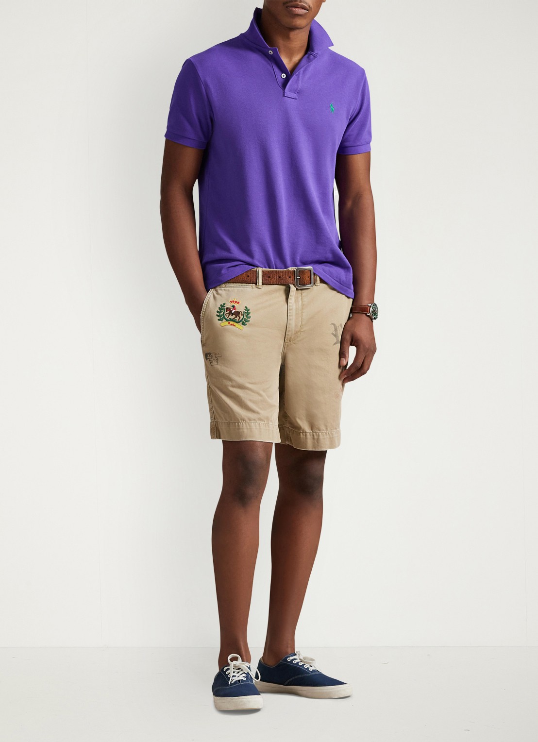 Ralph Lauren Slim fit mesh Polo-shirt - voorkant 3 cabana purple/c5223-zywt