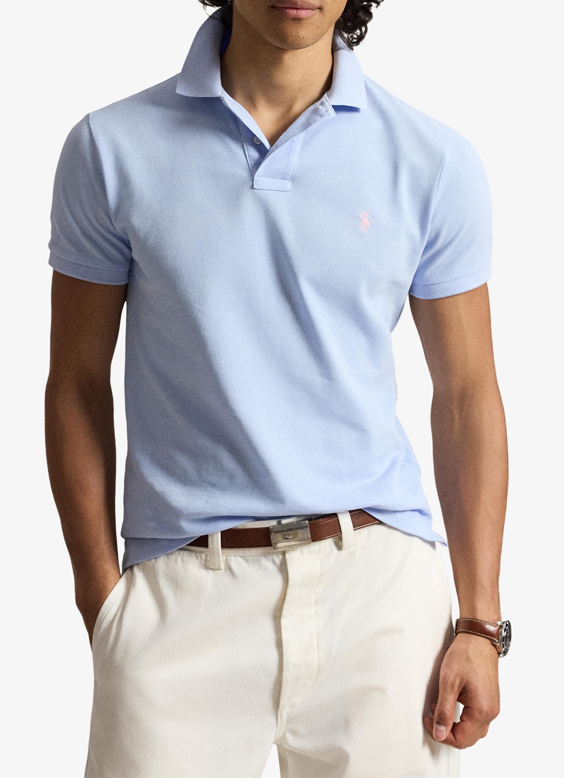 Ralph Lauren Slim fit mesh Polo-shirt - voorkant 3 pebble blue/c3115-zy11