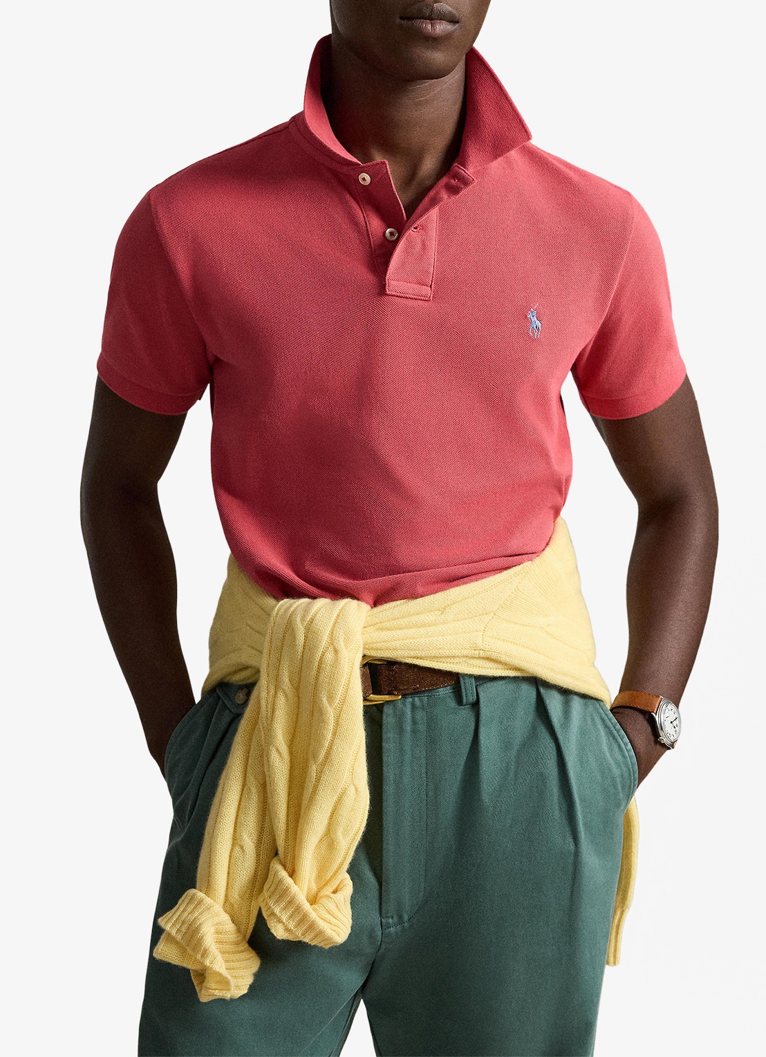 Ralph Lauren Slim fit mesh Polo-shirt - voorkant 2 nantucket red / rood