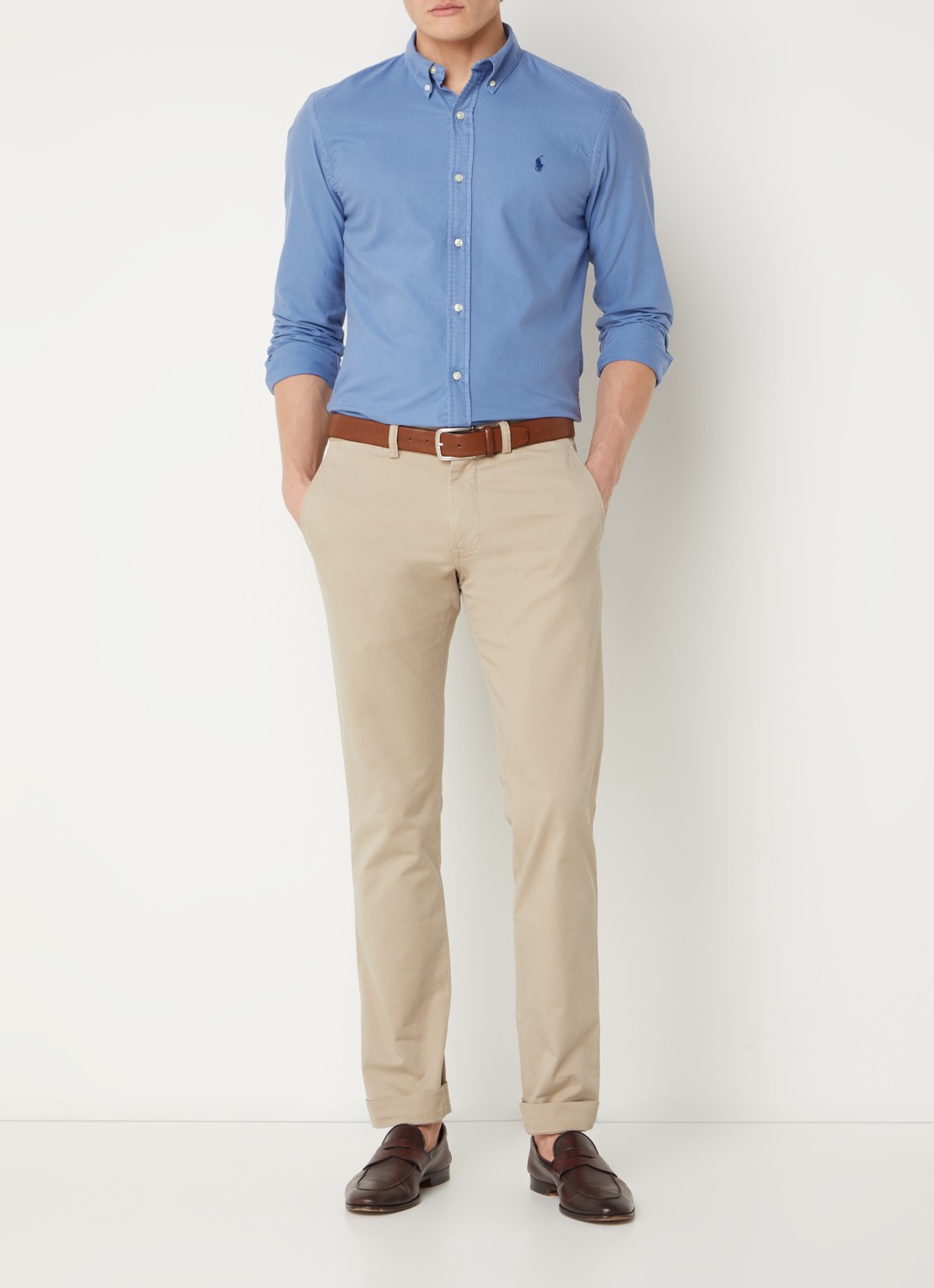 Ralph Lauren Slim fit overhemd met button down-kraag - voorkant 2 bastille blue / blauw