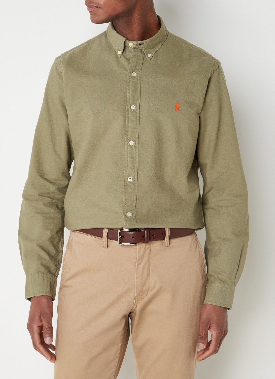 Ralph Lauren Slim fit overhemd met button down-kraag - detail olijfgroen