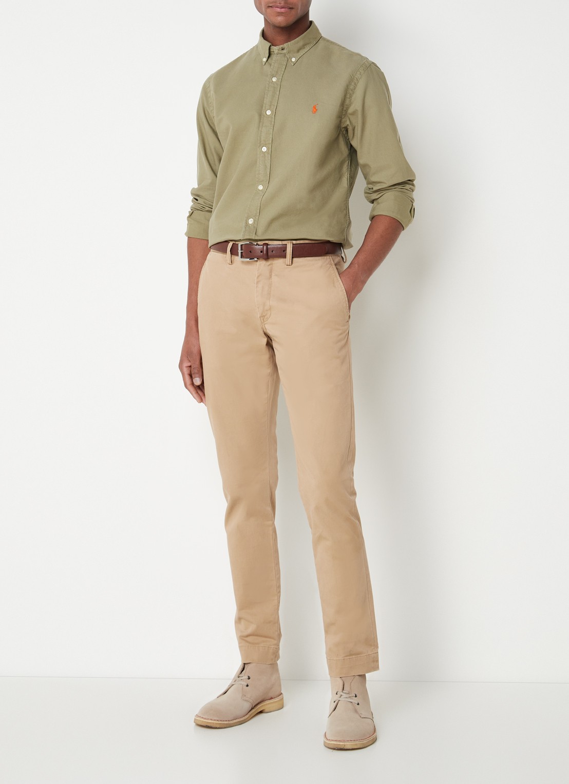 Ralph Lauren Slim fit overhemd met button down-kraag - voorkant 3 olijfgroen