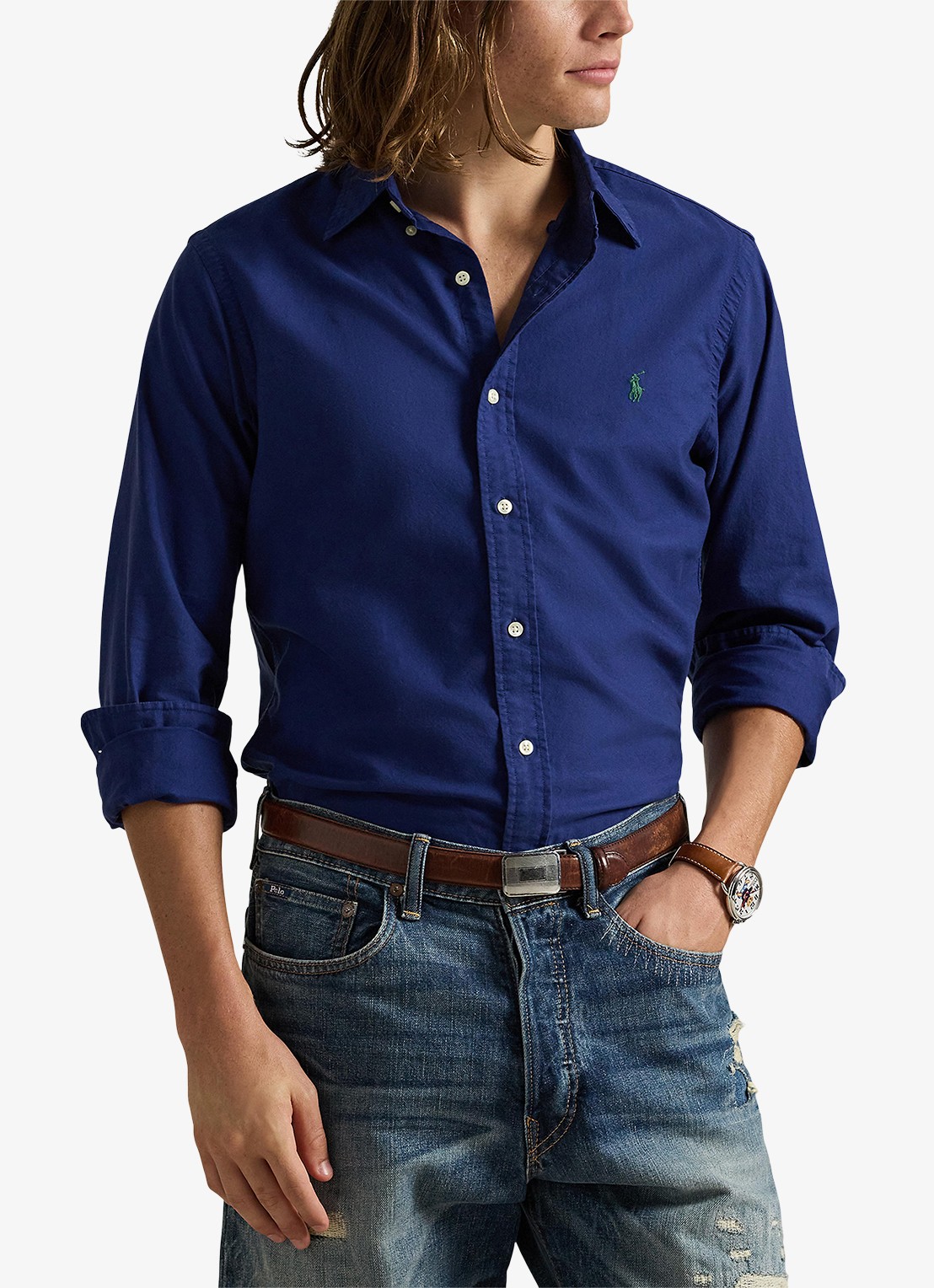 Ralph Lauren Slim fit overhemd met button down-kraag - detail freshwater / donkerblauw