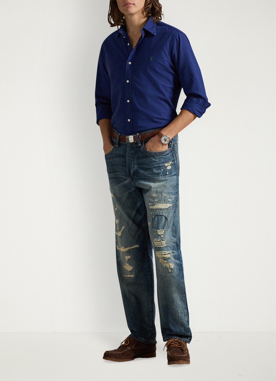 Ralph Lauren Slim fit overhemd met button down-kraag - voorkant 5 freshwater / donkerblauw