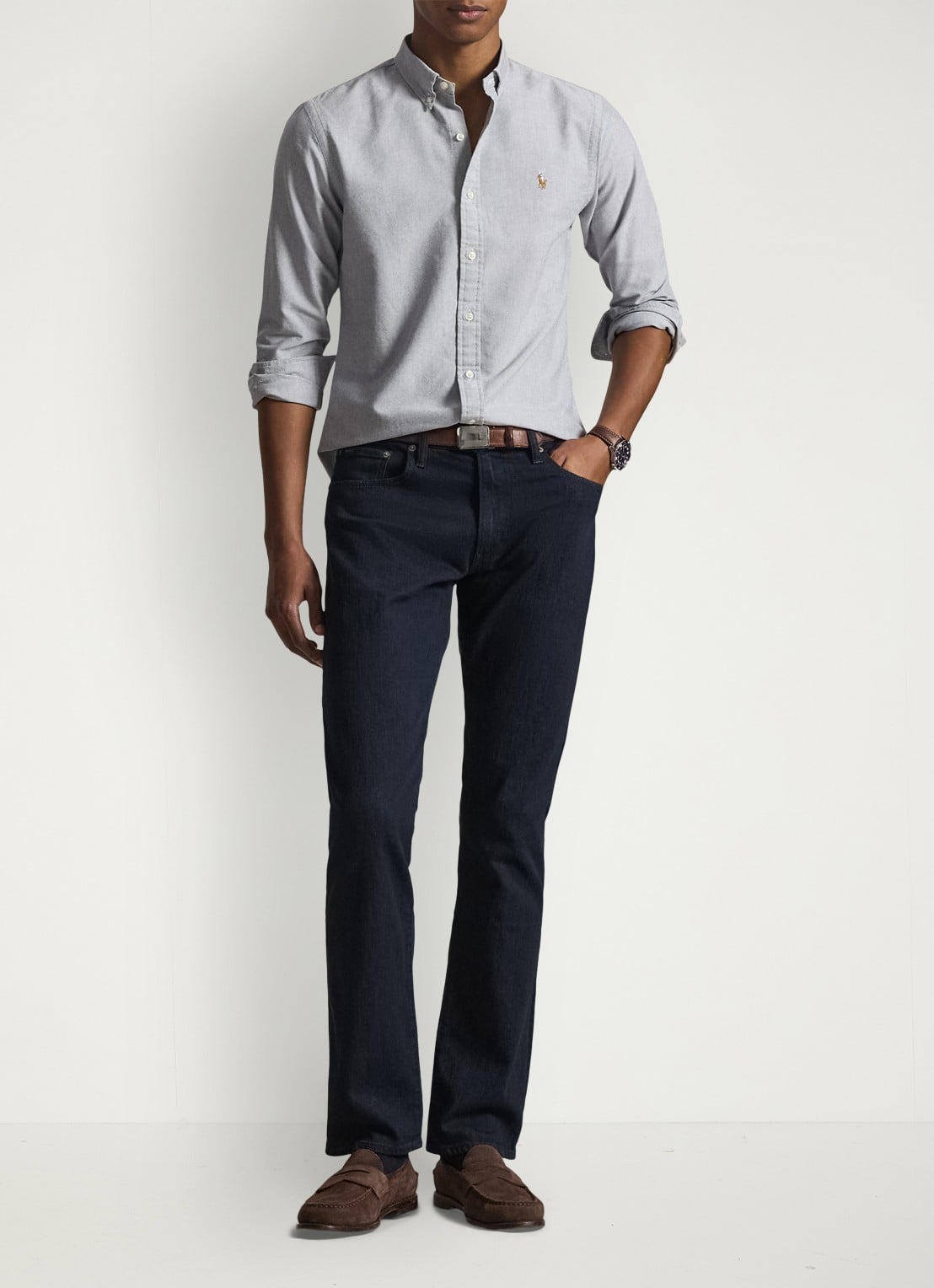 Ralph Lauren Slim fit overhemd met button down kraag - voorkant 3 donkerblauw