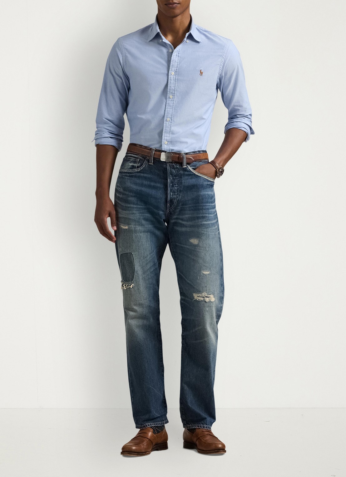 Ralph Lauren Slim fit overhemd met logoborduring - voorkant 4 bsr blue - lichtblauw