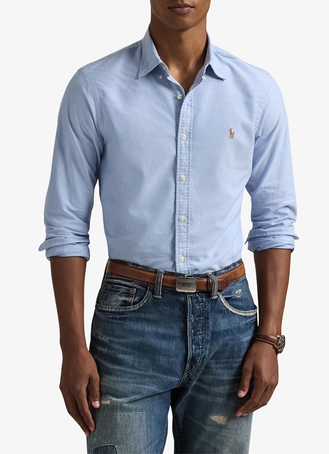 Ralph Lauren Slim fit overhemd met logoborduring - detail 8 bsr blue - lichtblauw