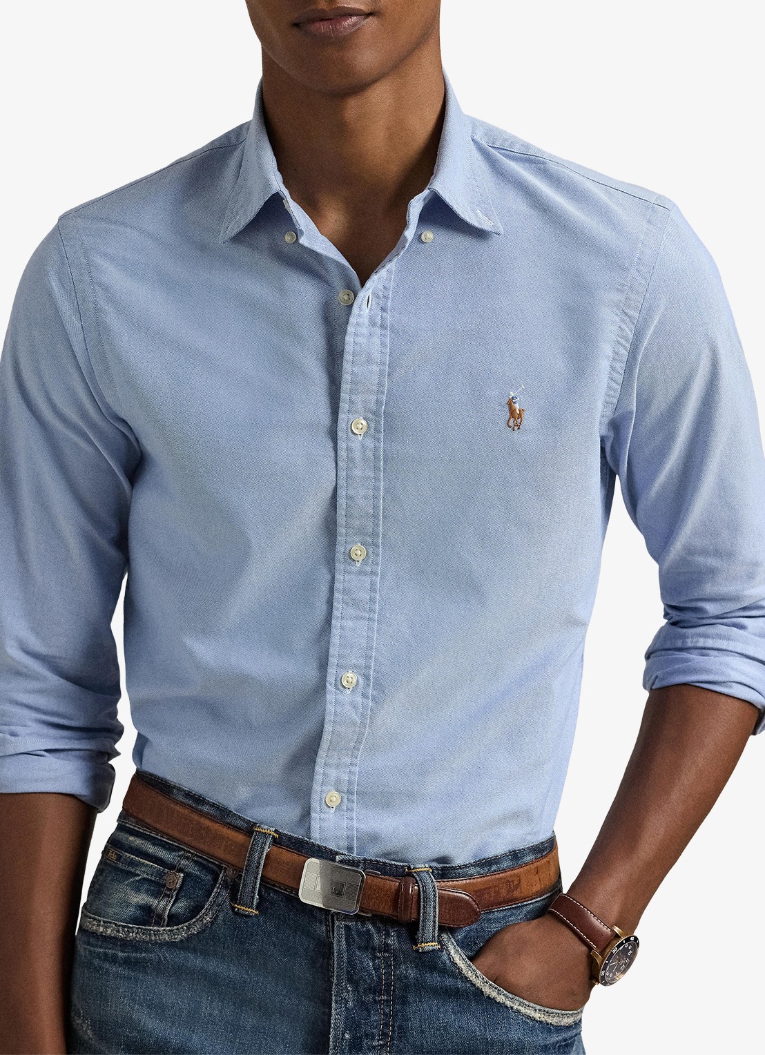 Ralph Lauren Slim fit overhemd met logoborduring - detail 10 bsr blue - lichtblauw