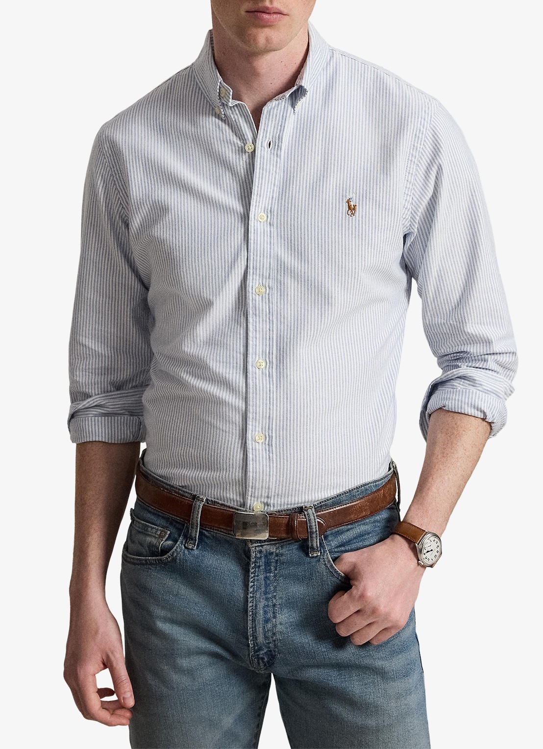 Ralph Lauren Slim fit overhemd met logoborduring - detail 5 bsr blue / white - blauw