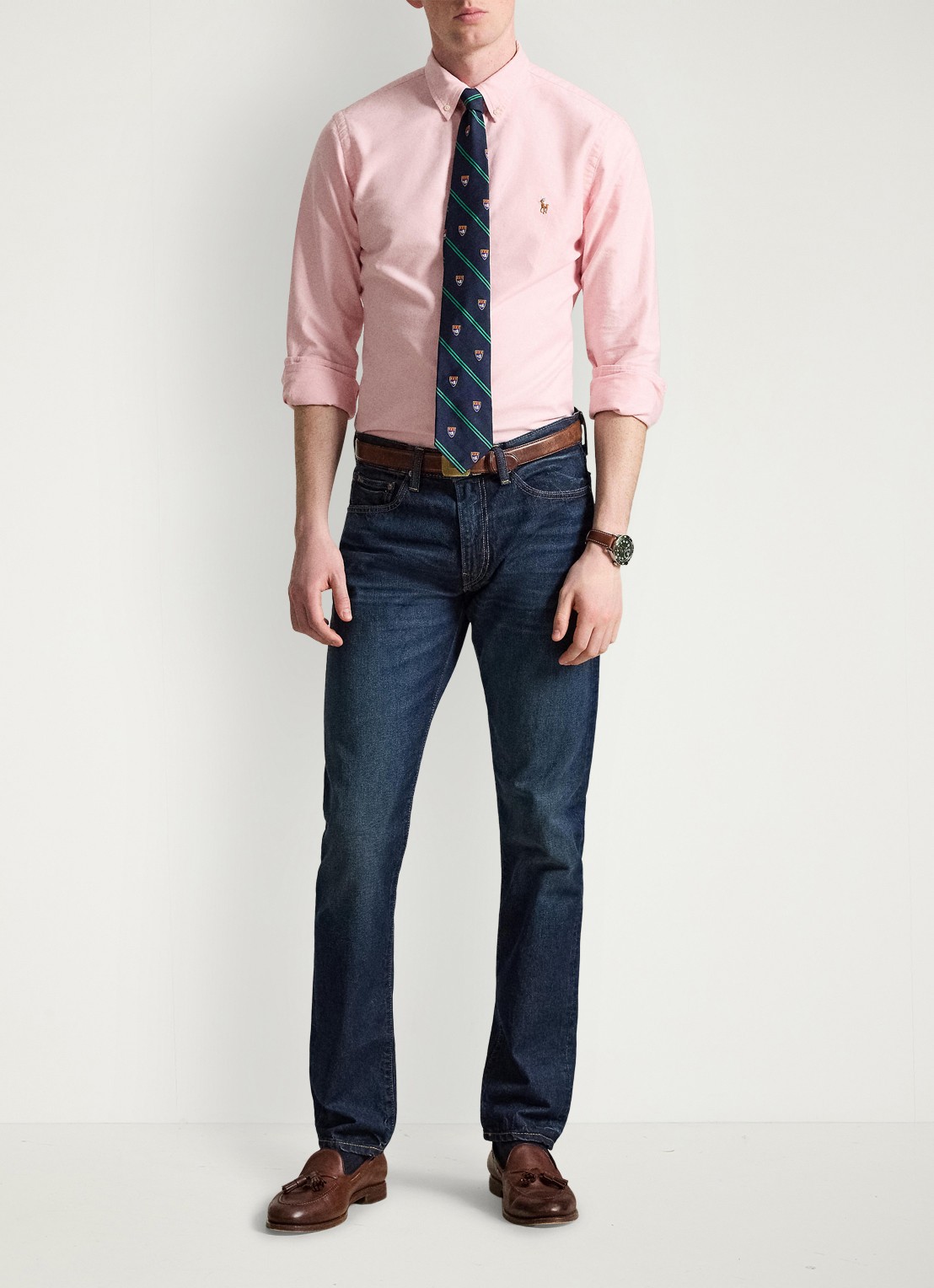 Ralph Lauren Slim fit overhemd met logoborduring - voorkant 4 bsr pink / roze