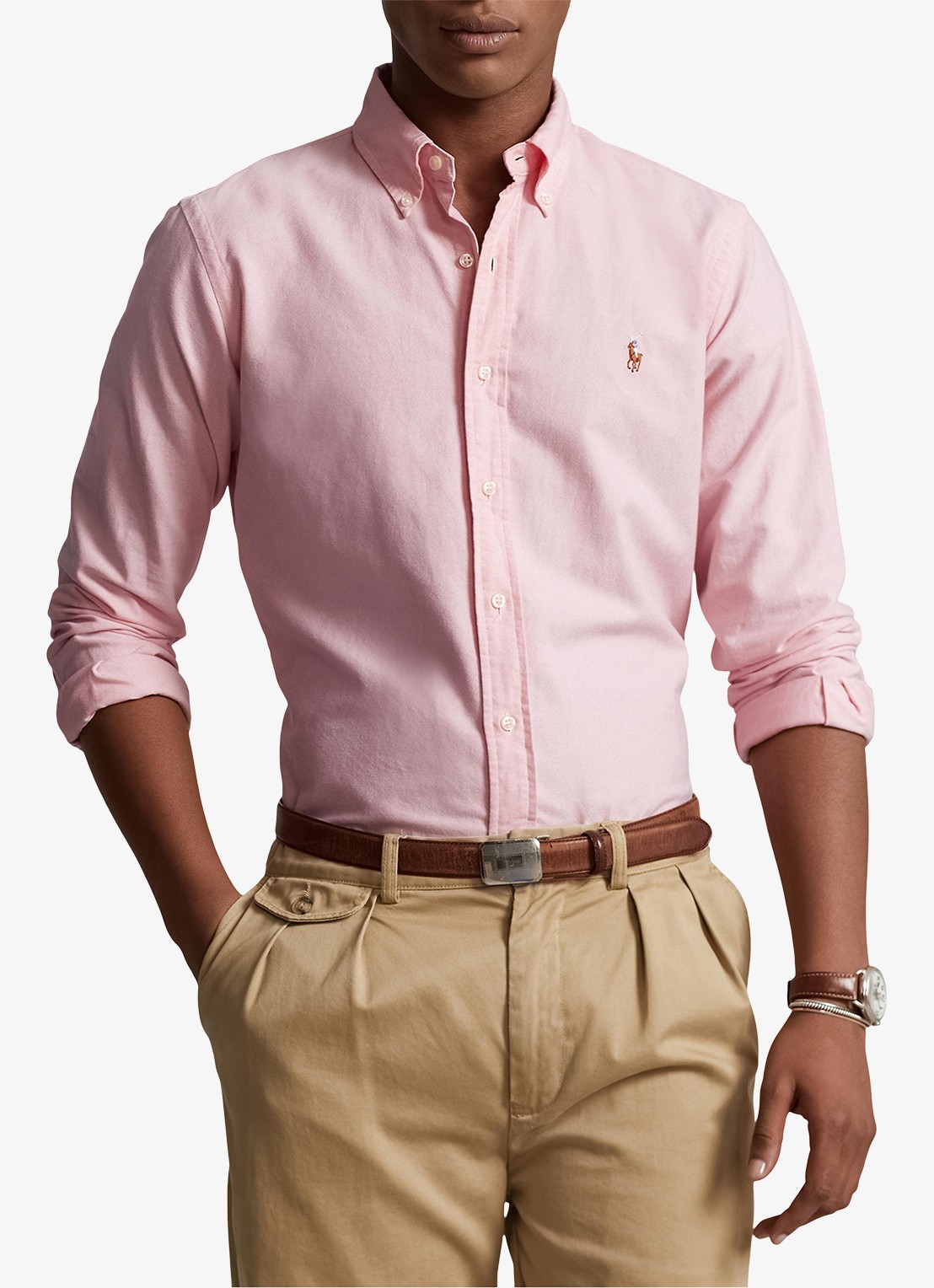 Ralph Lauren Slim fit overhemd met logoborduring - detail 8 bsr pink / roze