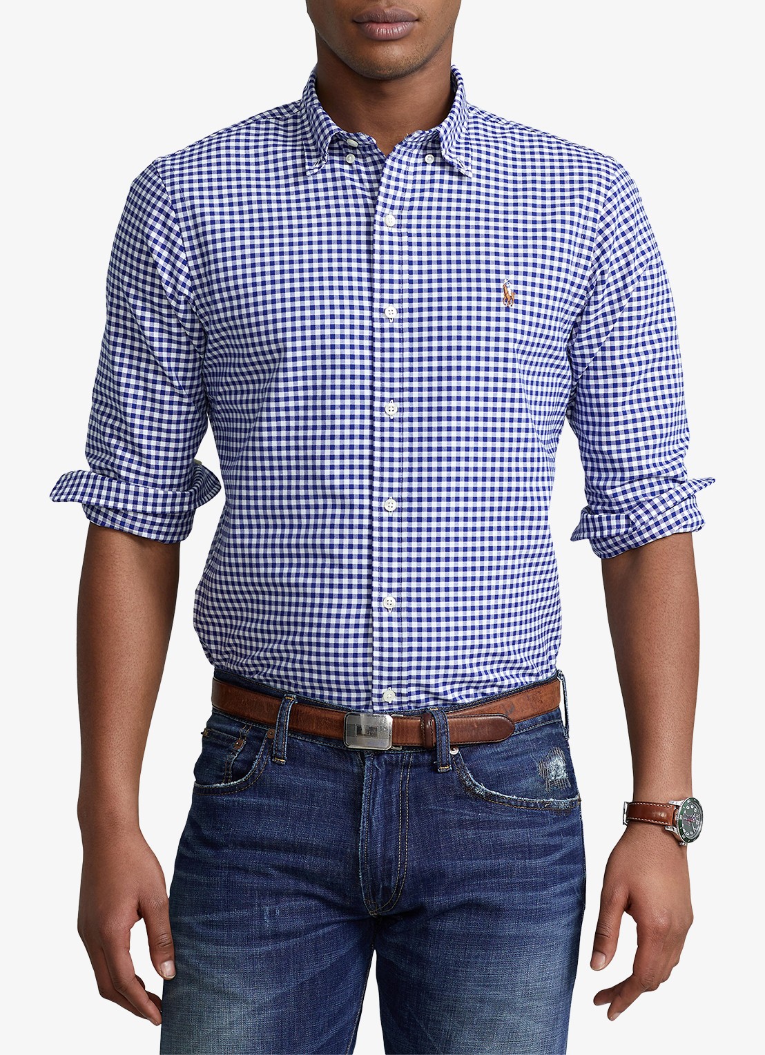 Ralph Lauren Slim fit overhemd met logoborduring - detail 6 plaid / dark blue - blauw