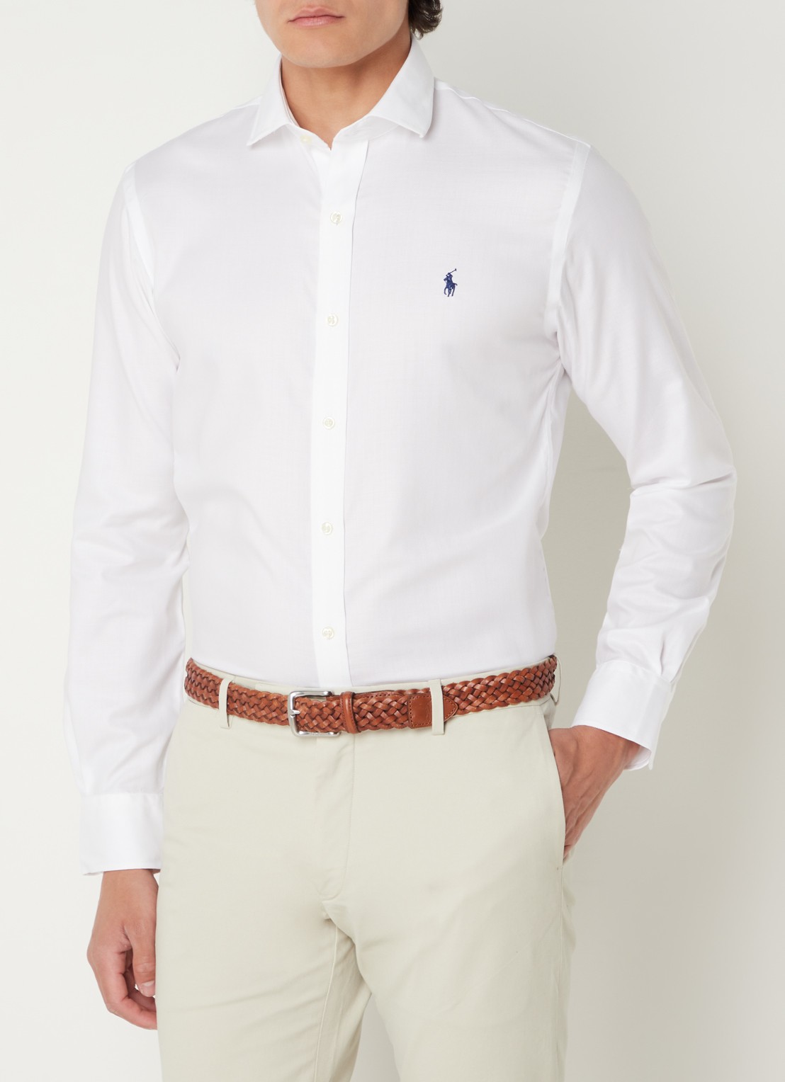 Ralph Lauren Slim fit overhemd met logoborduring - detail 3 wit