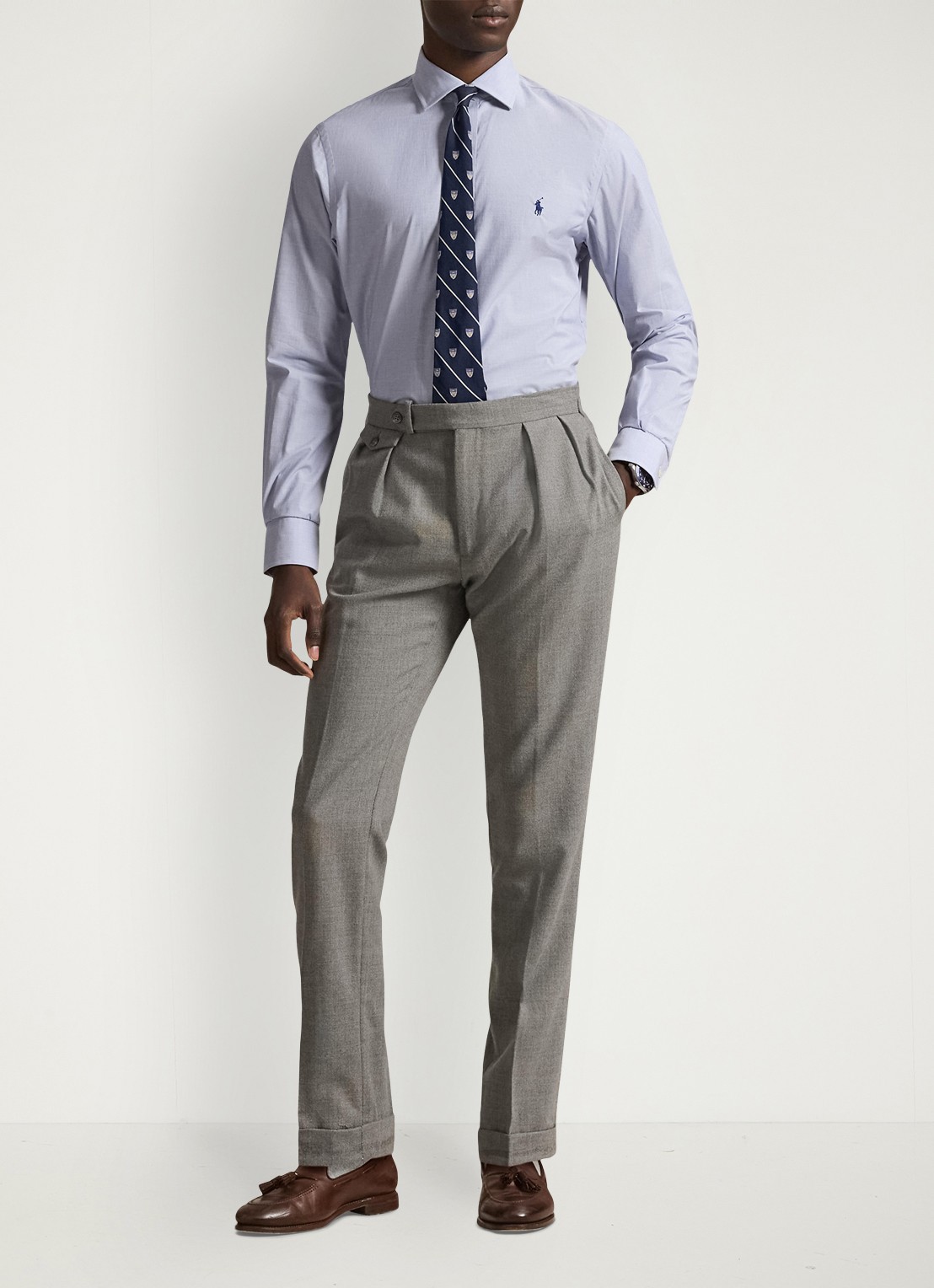 Ralph Lauren Slim fit overhemd met logoborduring - voorkant 3 light blue/white / lichtblauw