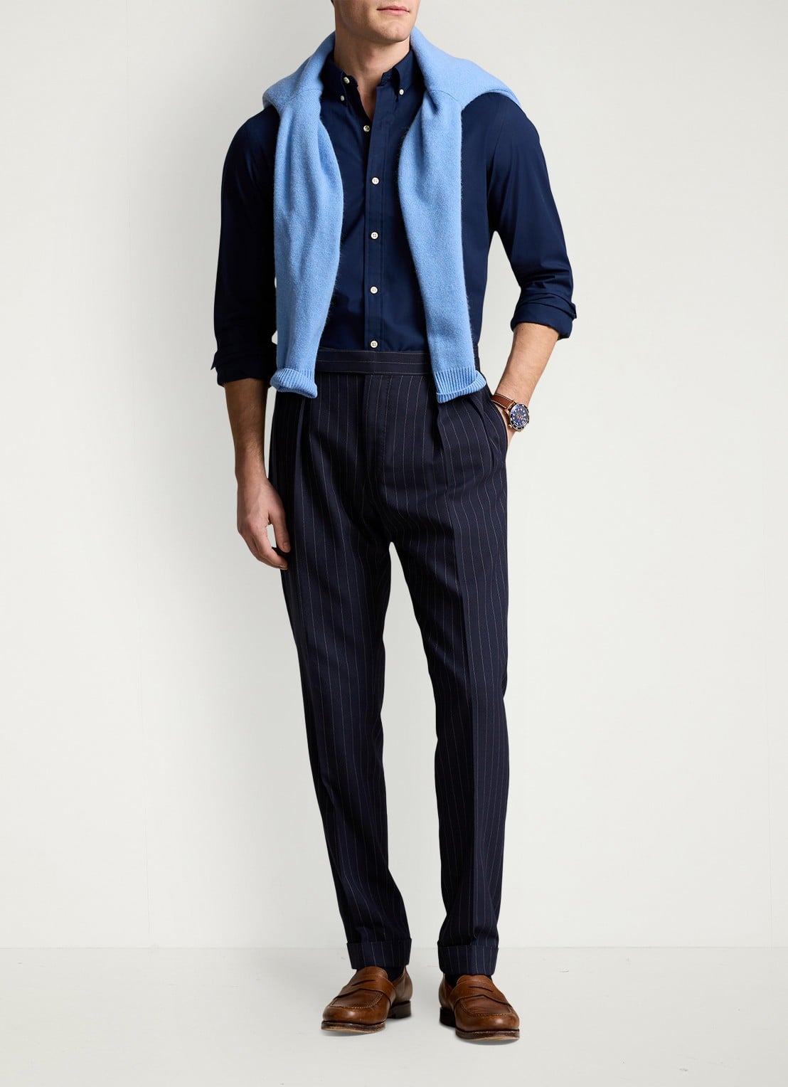 Ralph Lauren Slim fit overhemd met logoborduring - voorkant 4 newport navy / donkerblauw