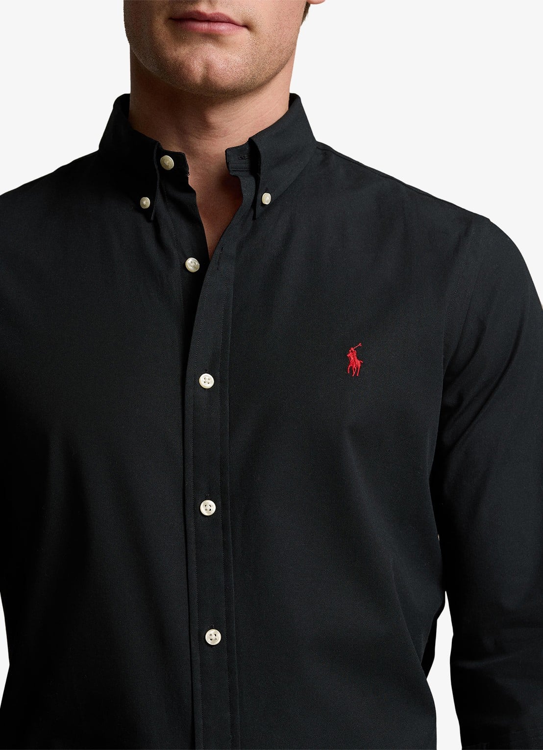 Ralph Lauren Slim fit overhemd met logoborduring - detail 2 polo black / zwart
