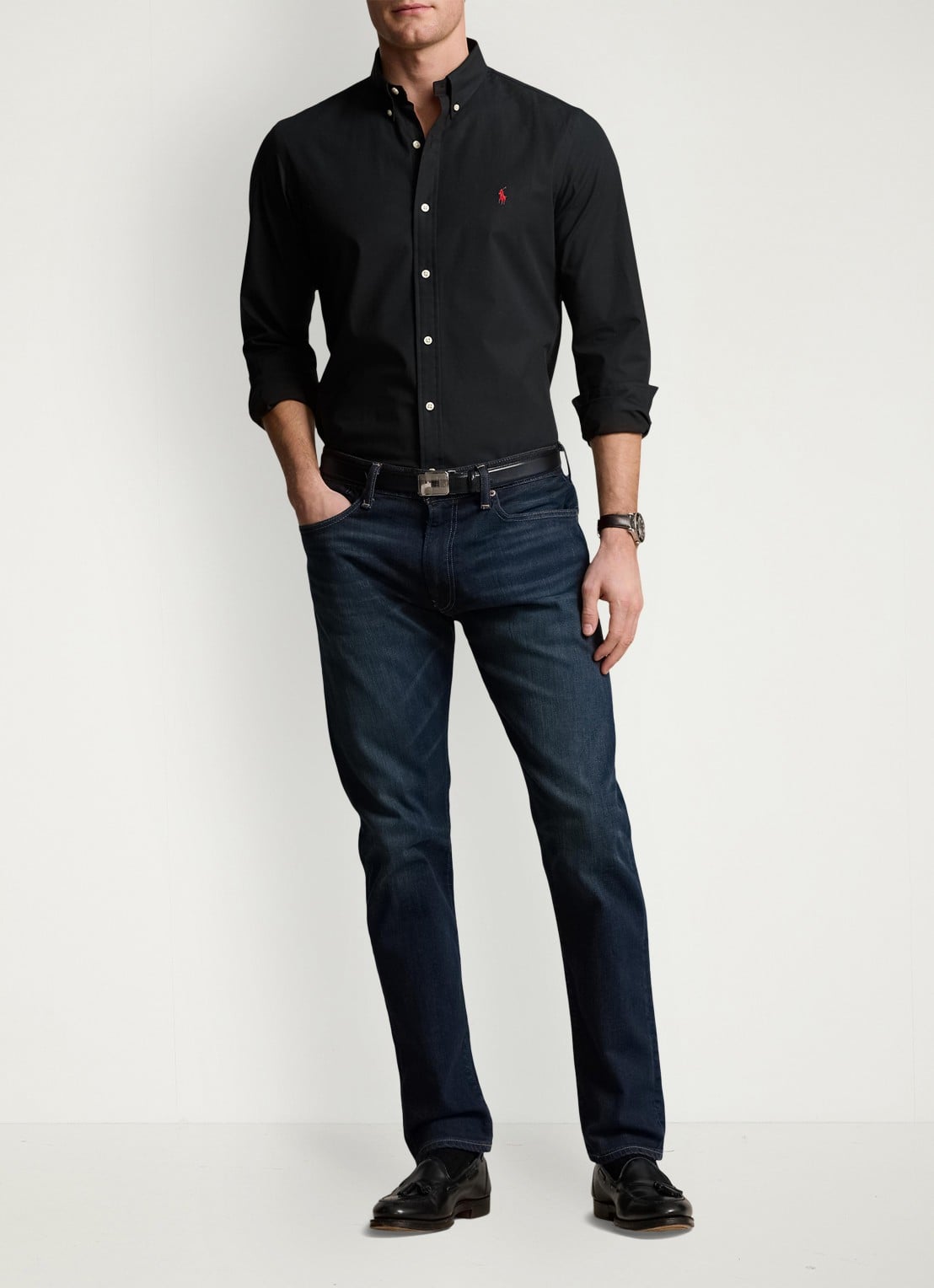 Ralph Lauren Slim fit overhemd met logoborduring - voorkant 5 polo black / zwart