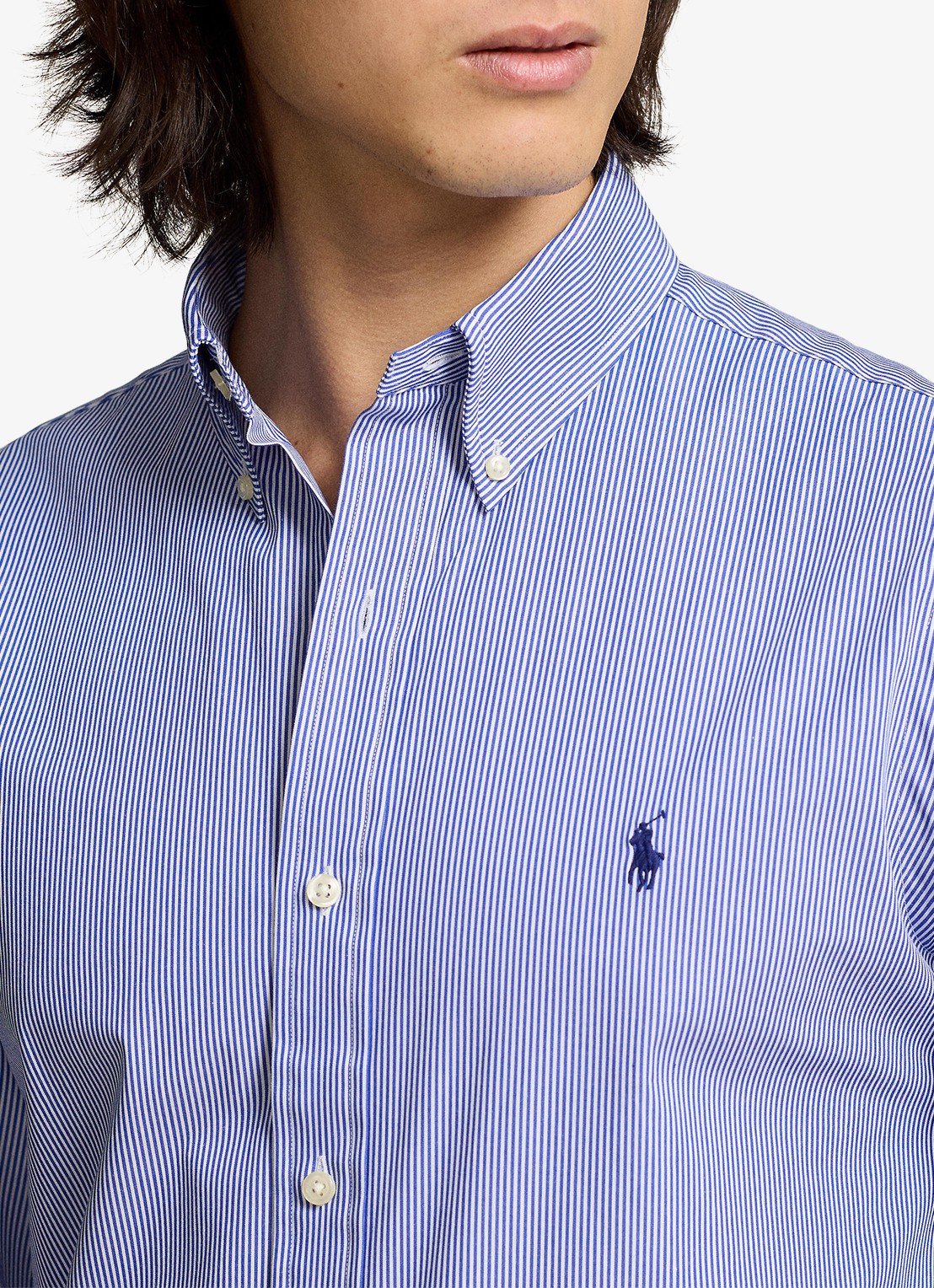 Ralph Lauren Slim fit overhemd met logoborduring - detail 5 blue/white hairline / blauw