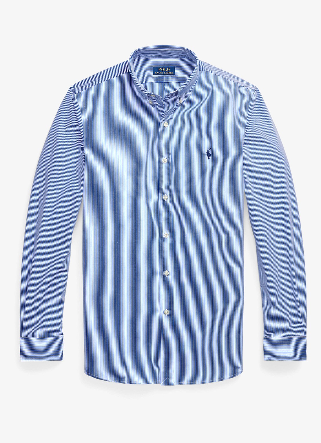 Ralph Lauren Slim fit overhemd met logoborduring - voorkant blue/white hairline / blauw