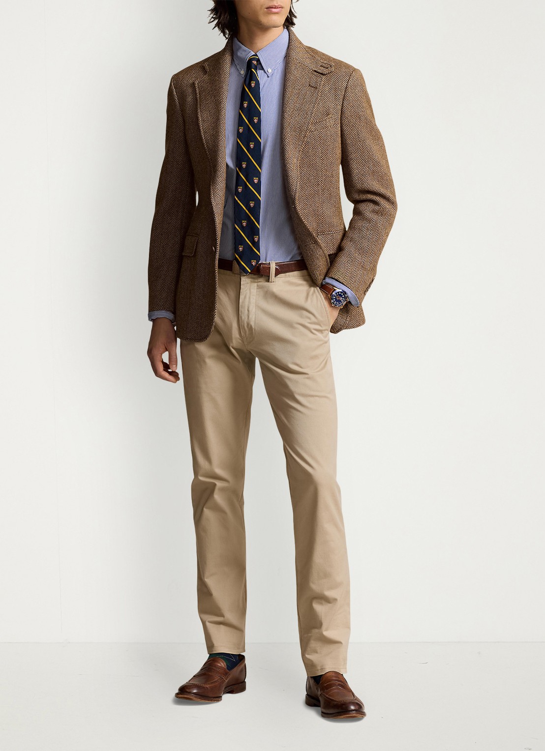 Ralph Lauren Slim fit overhemd met logoborduring - voorkant 2 blue/white hairline / blauw