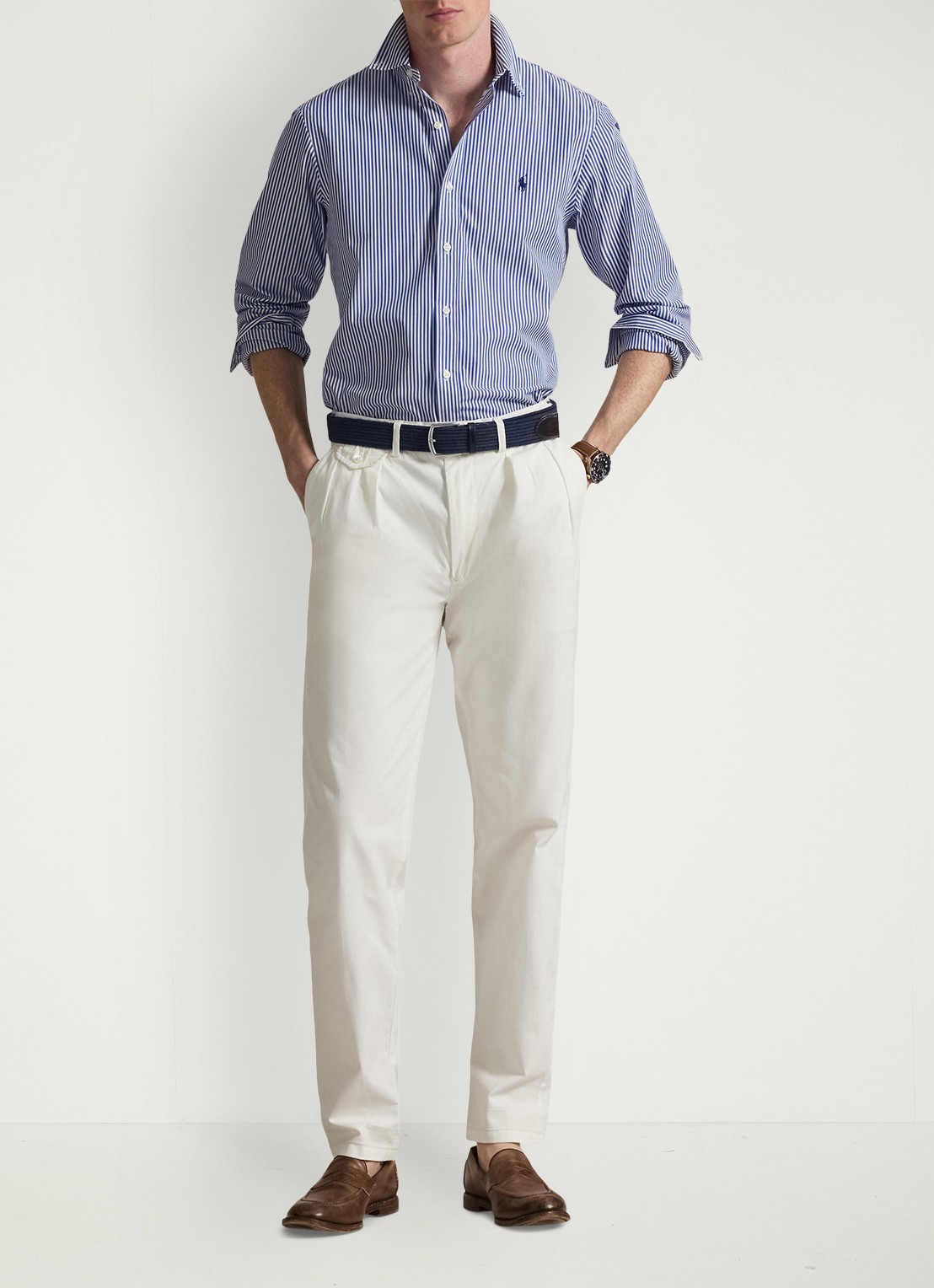 Ralph Lauren Slim fit overhemd met logoborduring - voorkant 2 blue/white bengal stripe / blauw