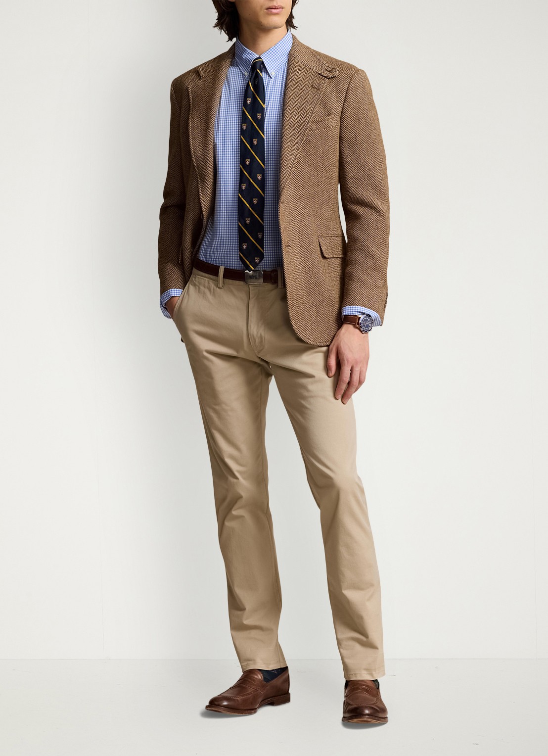 Ralph Lauren Slim fit overhemd met logoborduring - voorkant 2 blue/white check / blauw
