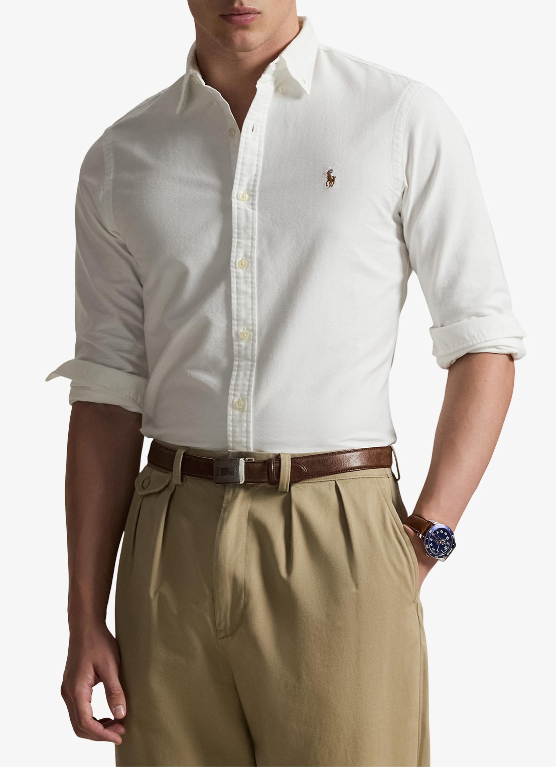 Ralph Lauren Slim fit overhemd met logoborduring - detail 6 bsr white - wit