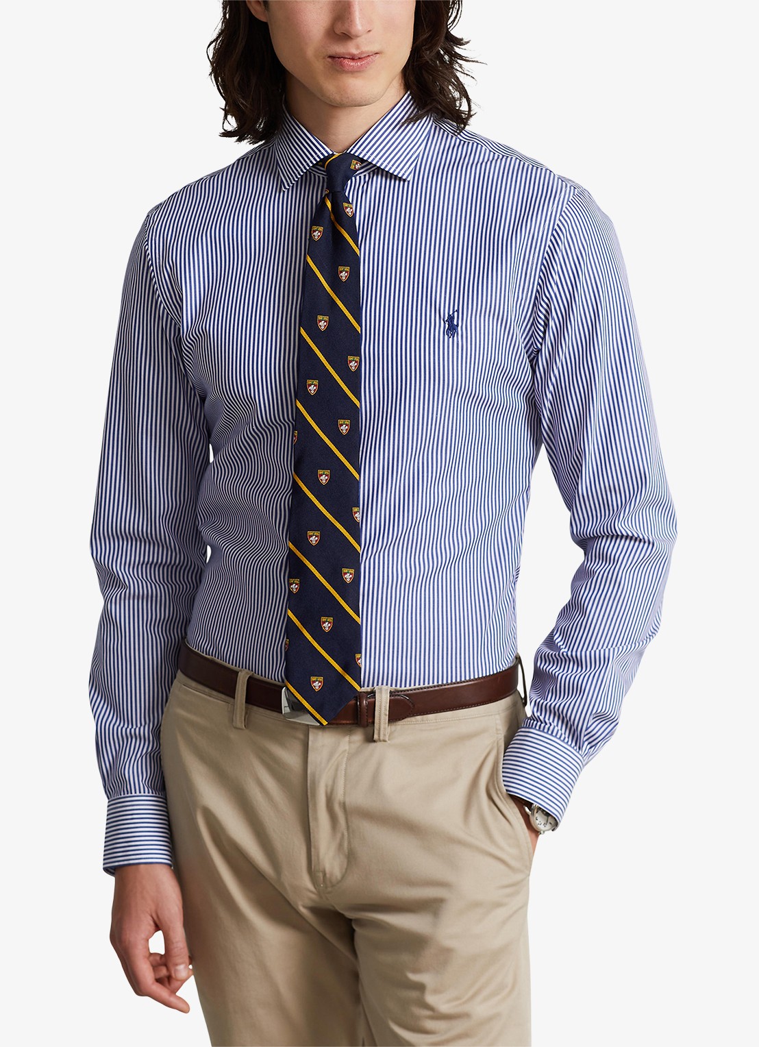 Ralph Lauren Slim fit overhemd met logoborduring - detail royal white / blauw