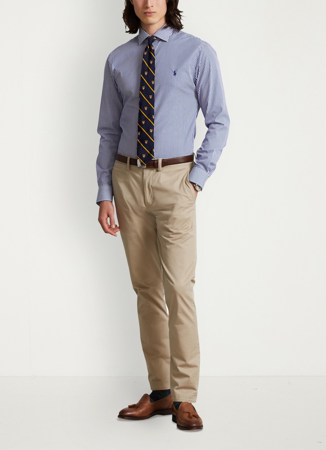 Ralph Lauren Slim fit overhemd met logoborduring - voorkant 3 royal white / blauw