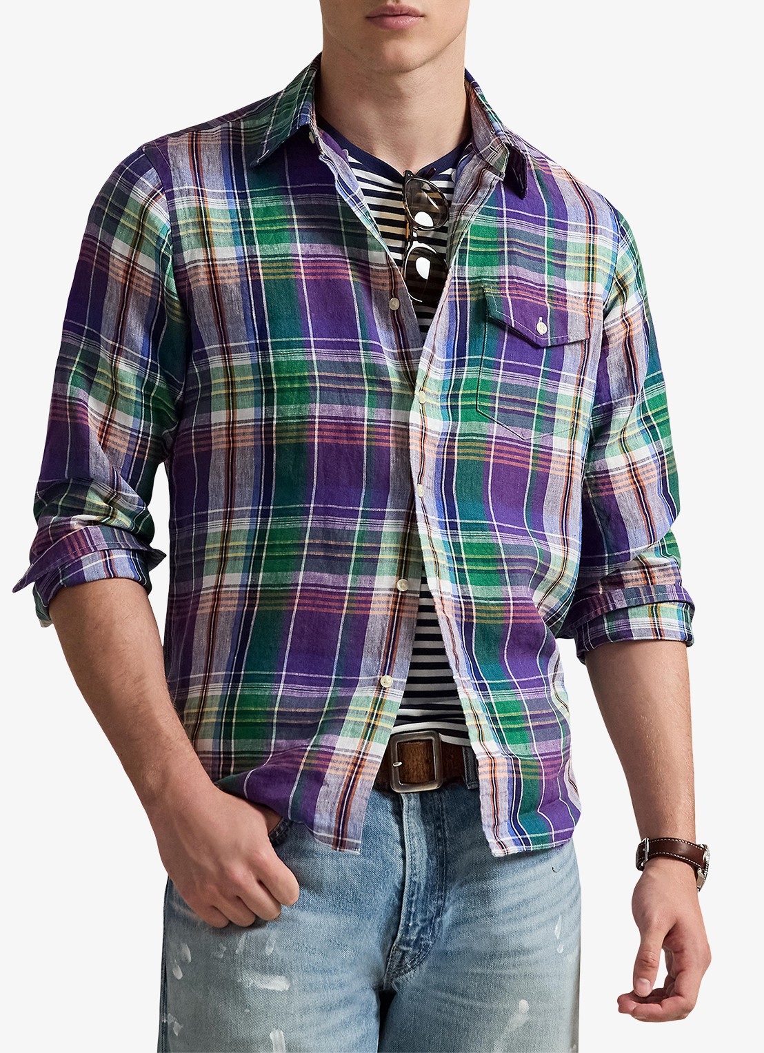 Ralph Lauren Slim fit overhemd met print - detail 4 7187 purple blue multi / paars