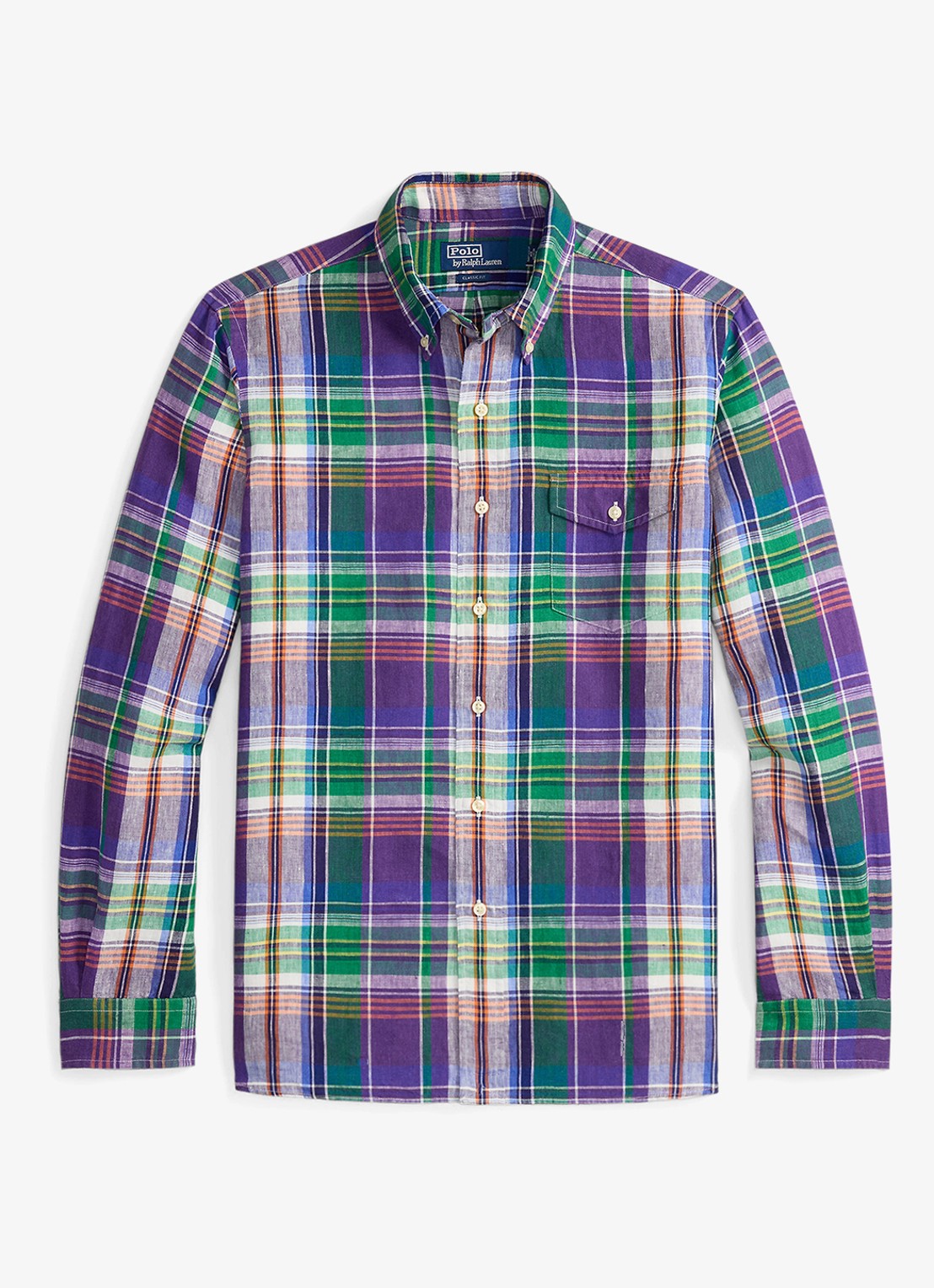 Ralph Lauren Slim fit overhemd met print - voorkant 2 7187 purple blue multi / paars