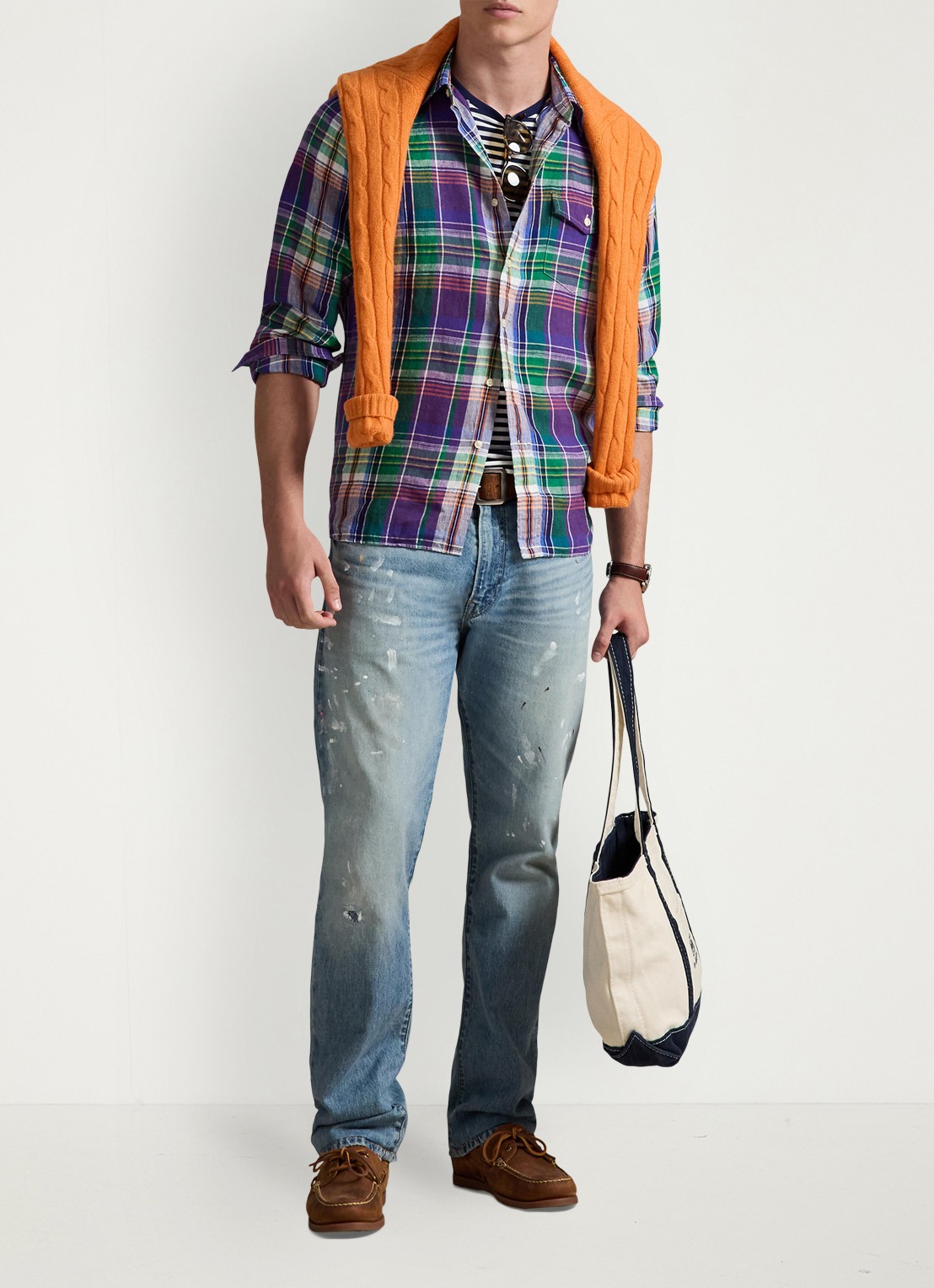 Ralph Lauren Slim fit overhemd met print - voorkant 3 7187 purple blue multi / paars