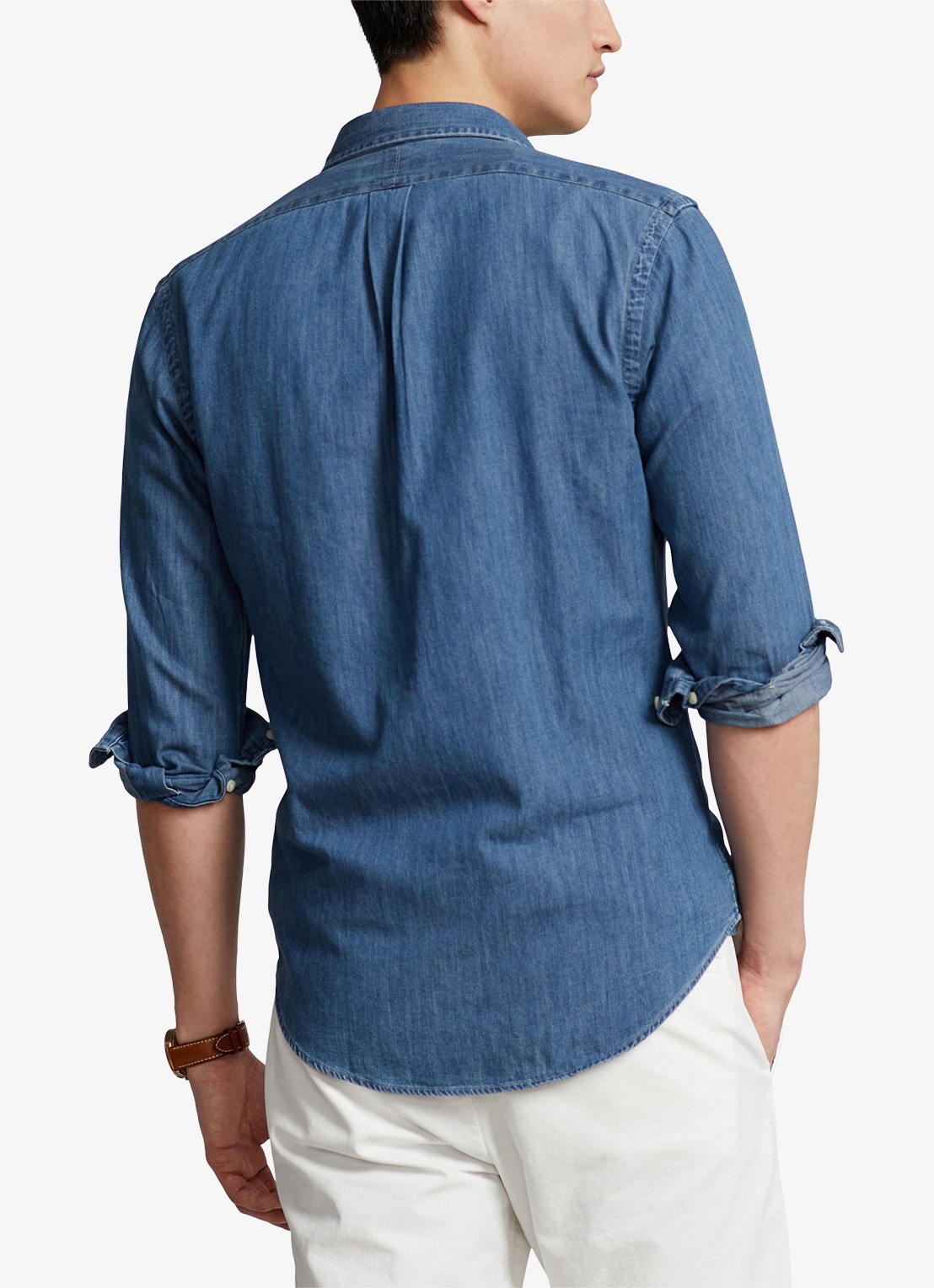 Ralph Lauren Slim fit overhemd van chambray met logoborduring - achterkant indigo