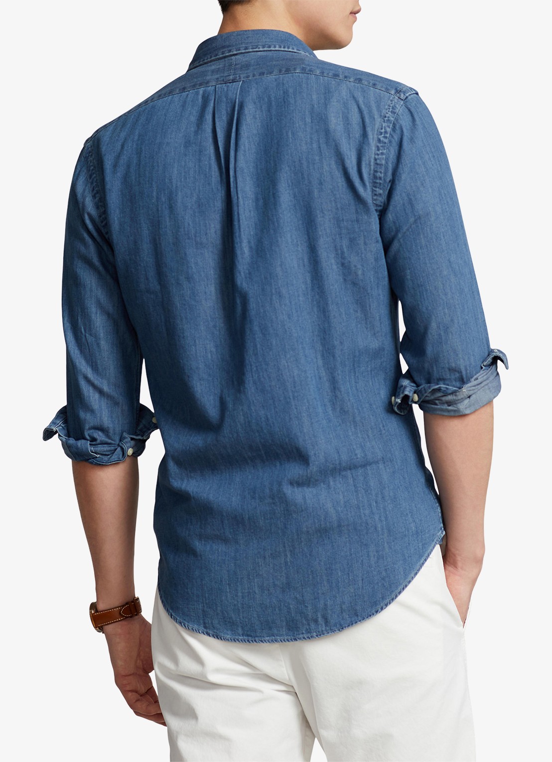 Ralph Lauren Slim fit overhemd van chambray met logoborduring - achterkant 2 indigo