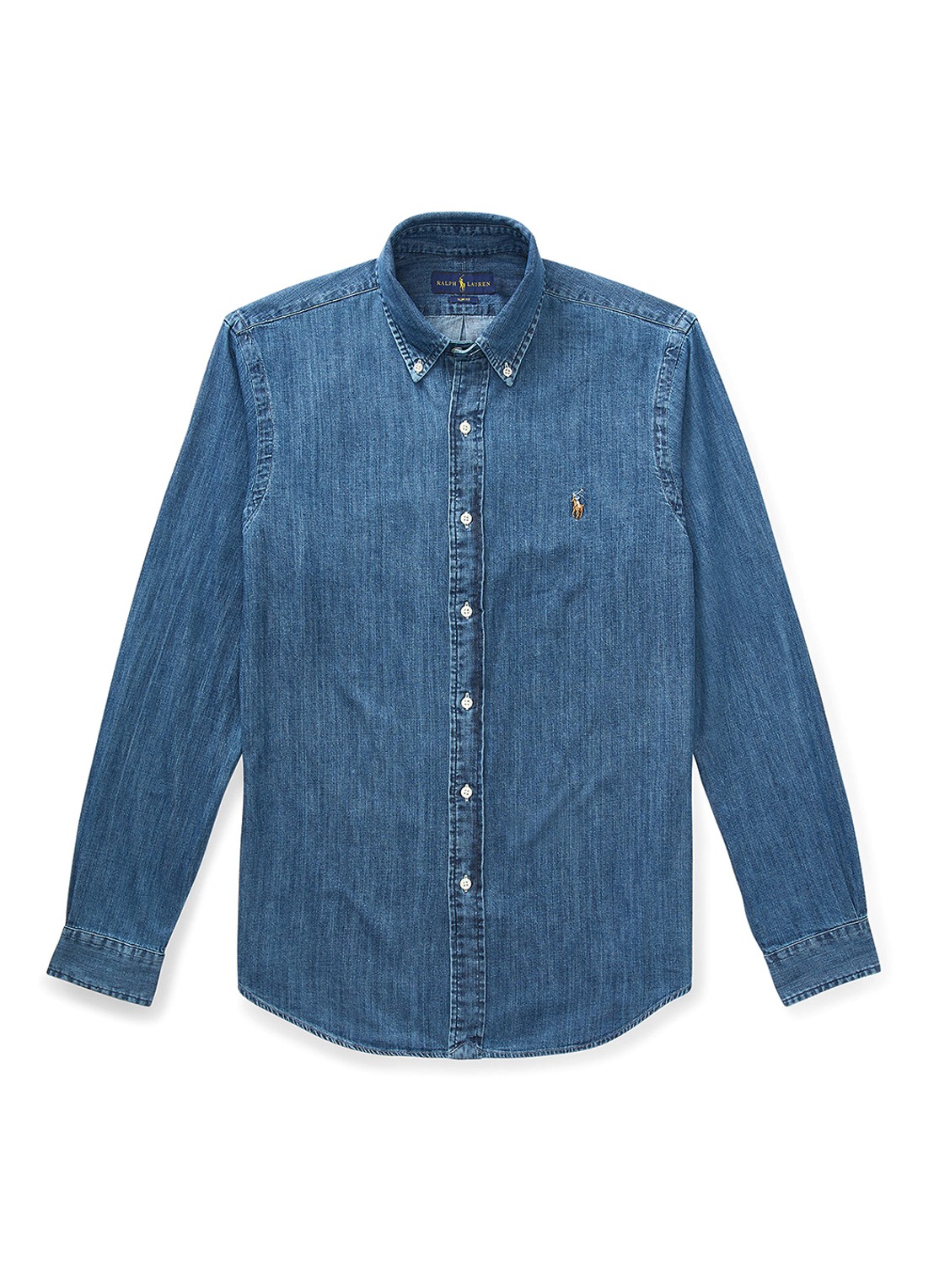 Ralph Lauren Slim fit overhemd van chambray met logoborduring - voorkant 5 indigo