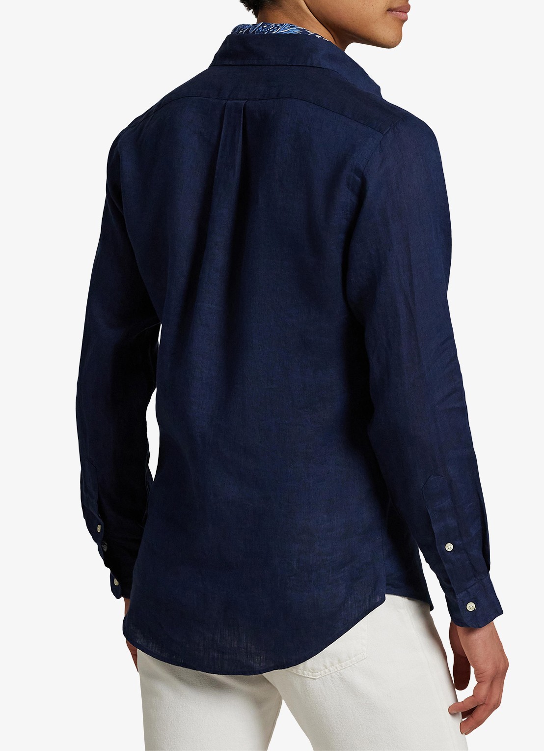 Ralph Lauren Slim fit overhemd van linnen met logoborduring - achterkant 3 newport navy / donkerblauw
