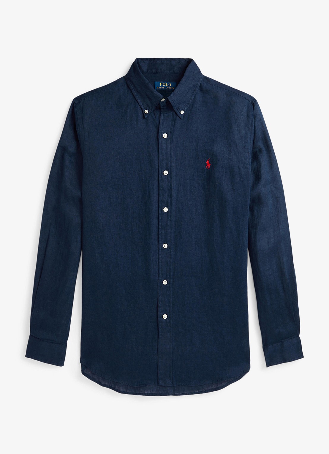Ralph Lauren Slim fit overhemd van linnen met logoborduring - voorkant 4 newport navy / donkerblauw