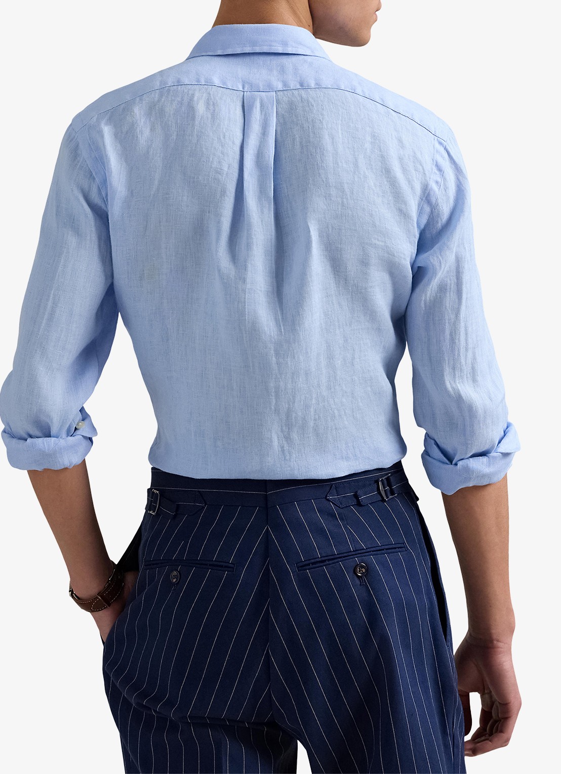Ralph Lauren Slim fit overhemd van linnen met logoborduring - achterkant 5 office blue / lichtblauw