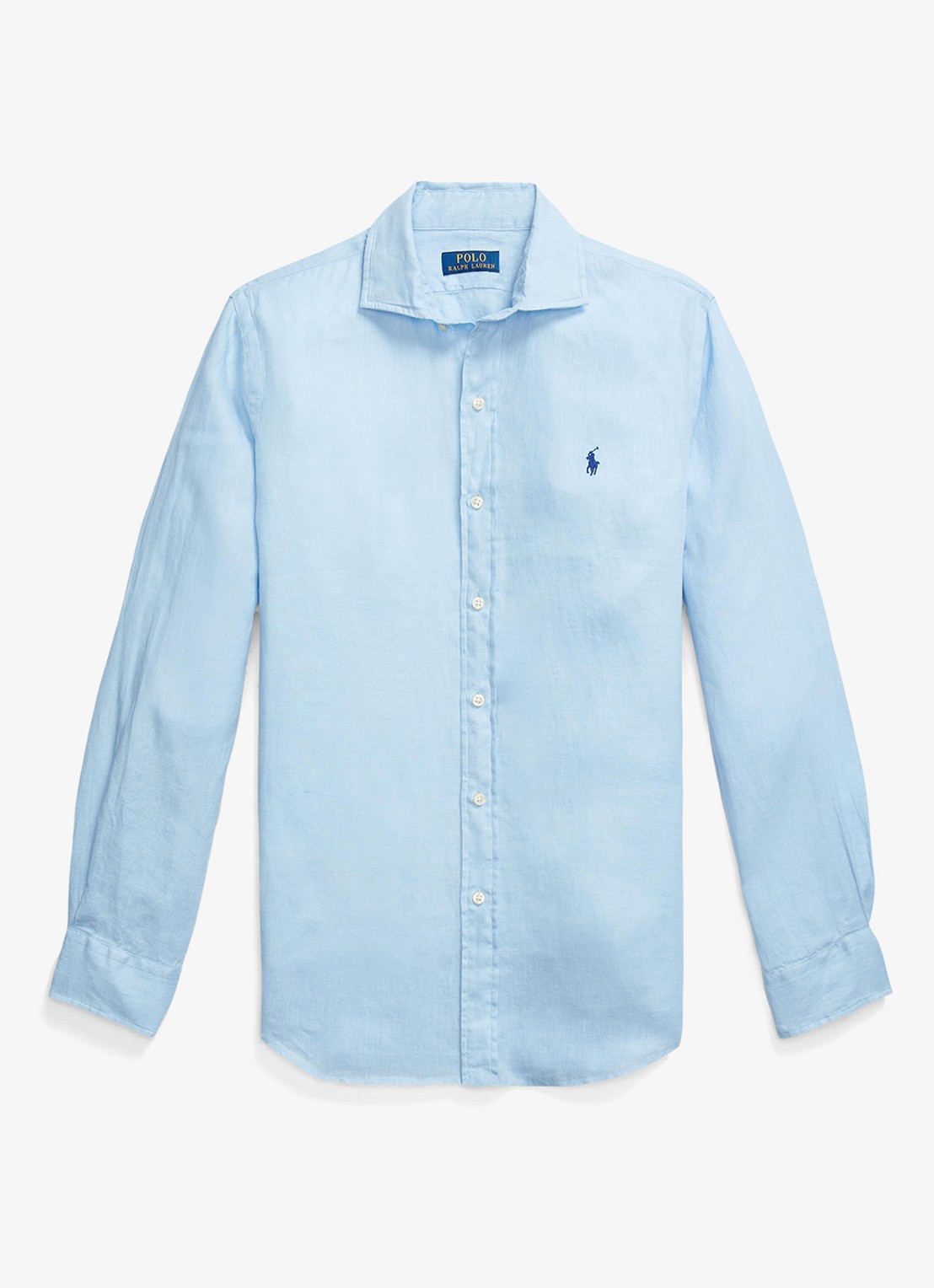 Ralph Lauren Slim fit overhemd van linnen met logoborduring - voorkant office blue / lichtblauw