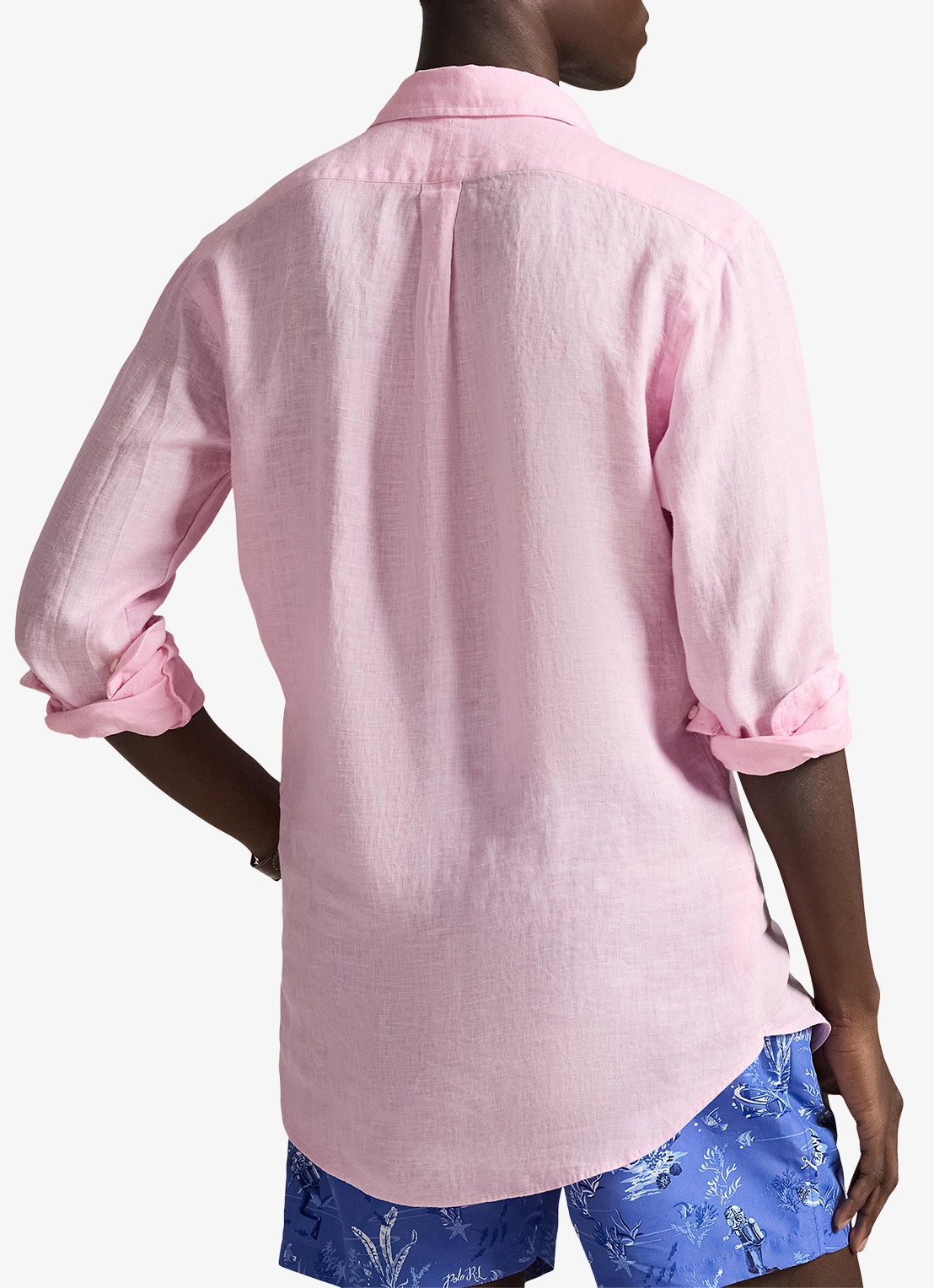 Ralph Lauren Slim fit overhemd van linnen met logoborduring - achterkant 5 carmel pink / roze