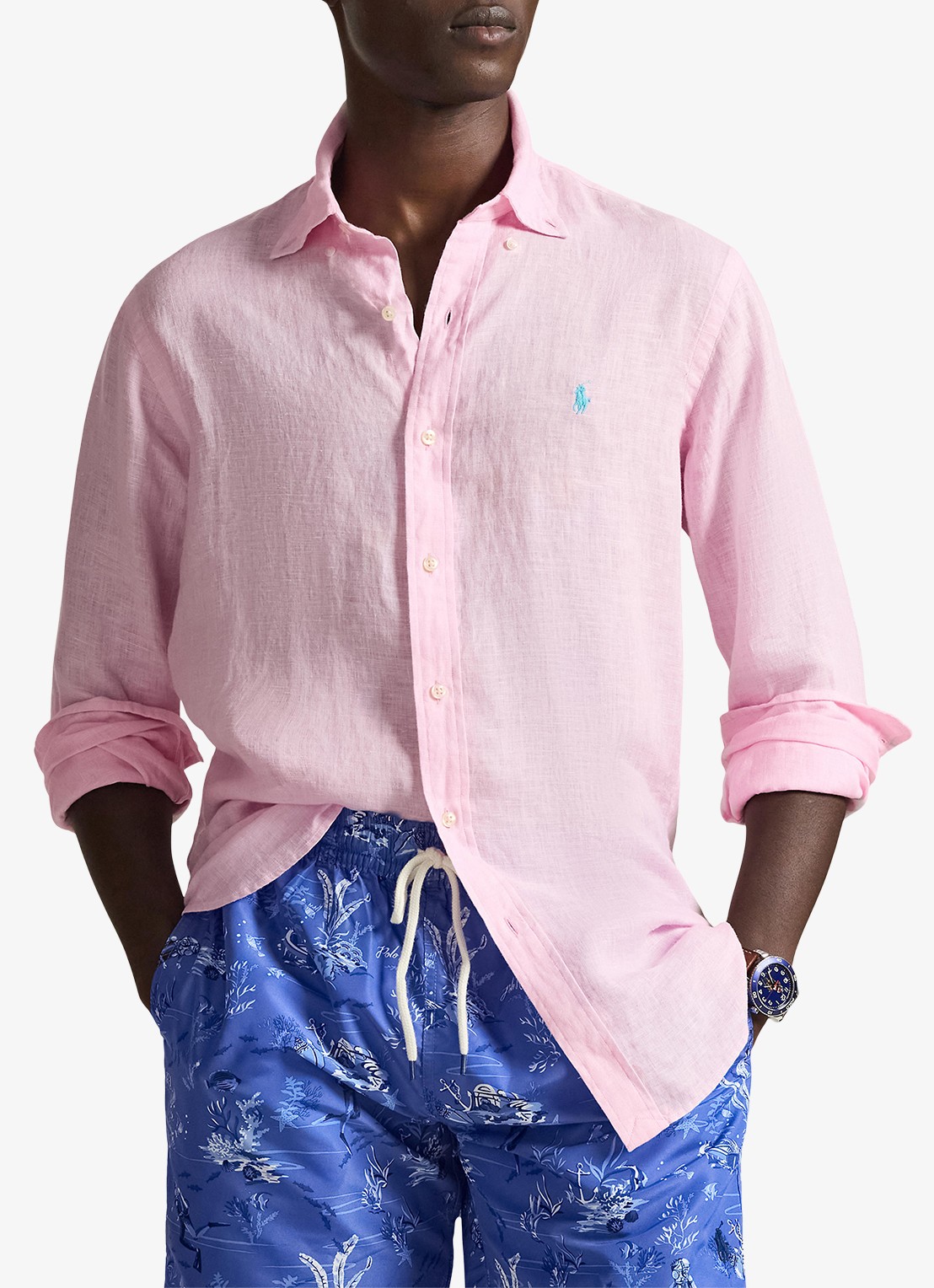 Ralph Lauren Slim fit overhemd van linnen met logoborduring - detail 3 carmel pink / roze