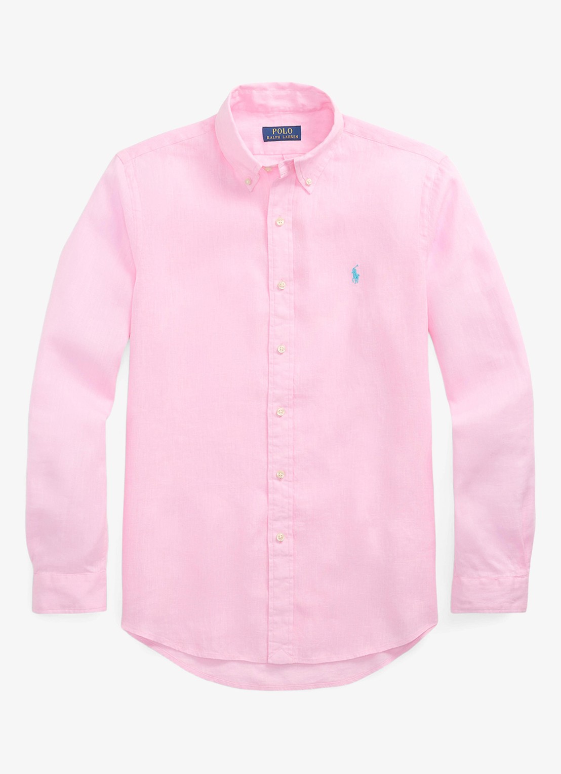 Ralph Lauren Slim fit overhemd van linnen met logoborduring - voorkant carmel pink / roze
