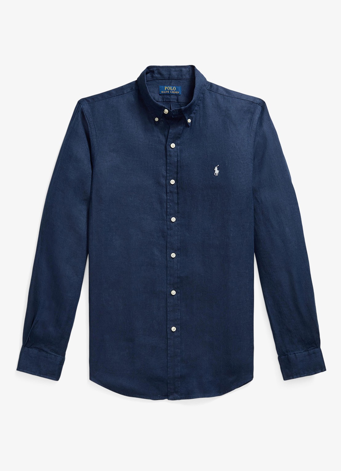 Ralph Lauren Slim fit overhemd van linnen met logoborduring - voorkant 2 newport navy / white / donkerblauw