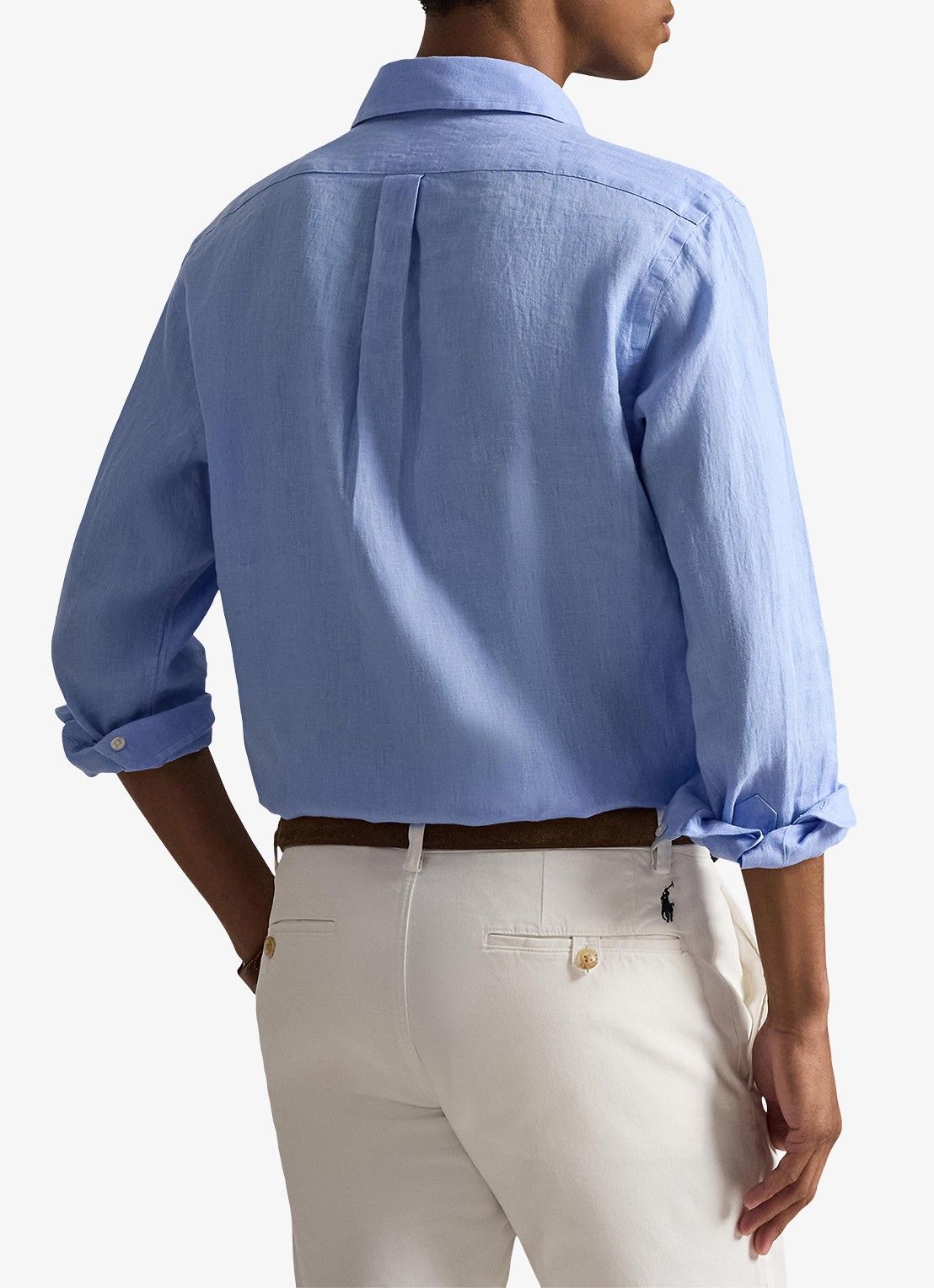 Ralph Lauren Slim fit overhemd van linnen met logoborduring - achterkant 5 austin blue / blauw
