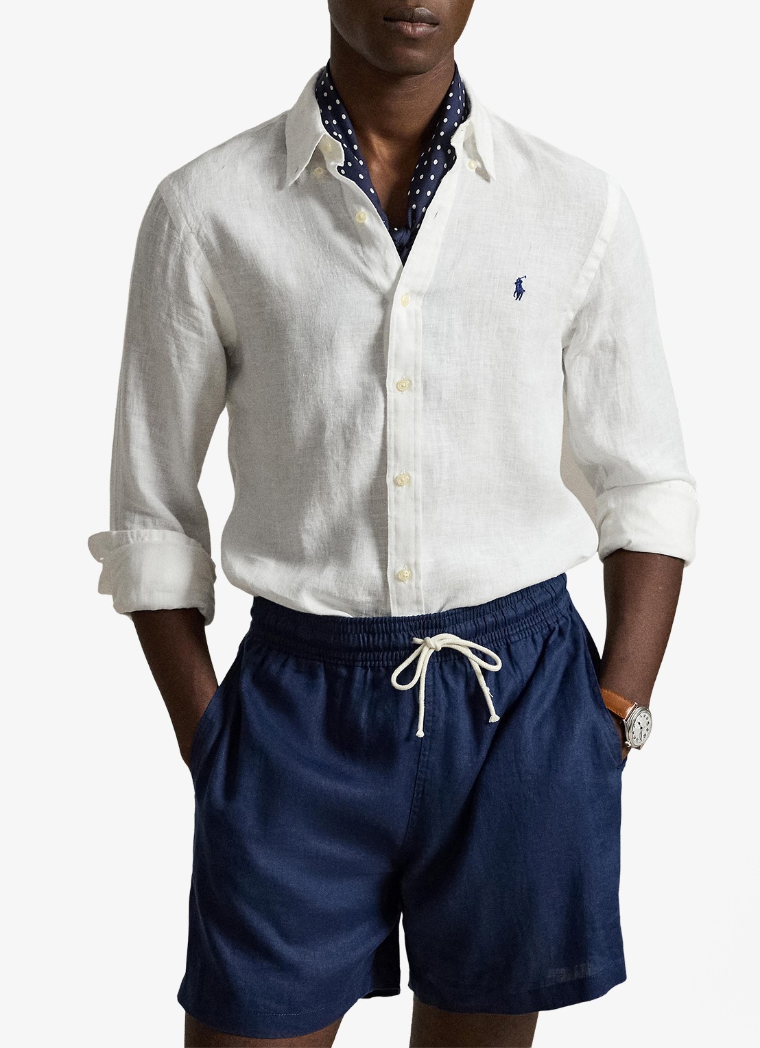 Ralph Lauren Slim fit overhemd van linnen met logoborduring - detail 3 white / wit
