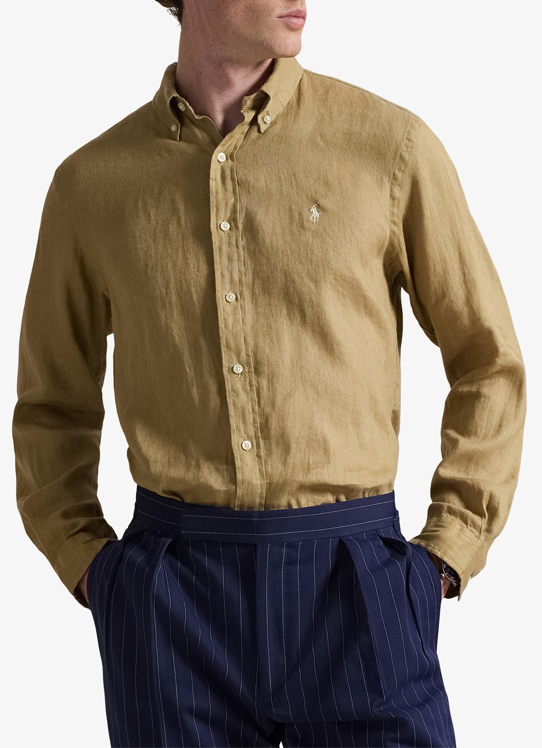 Ralph Lauren Slim fit overhemd van linnen met logoborduring - detail 2 cafe tan-2x6t